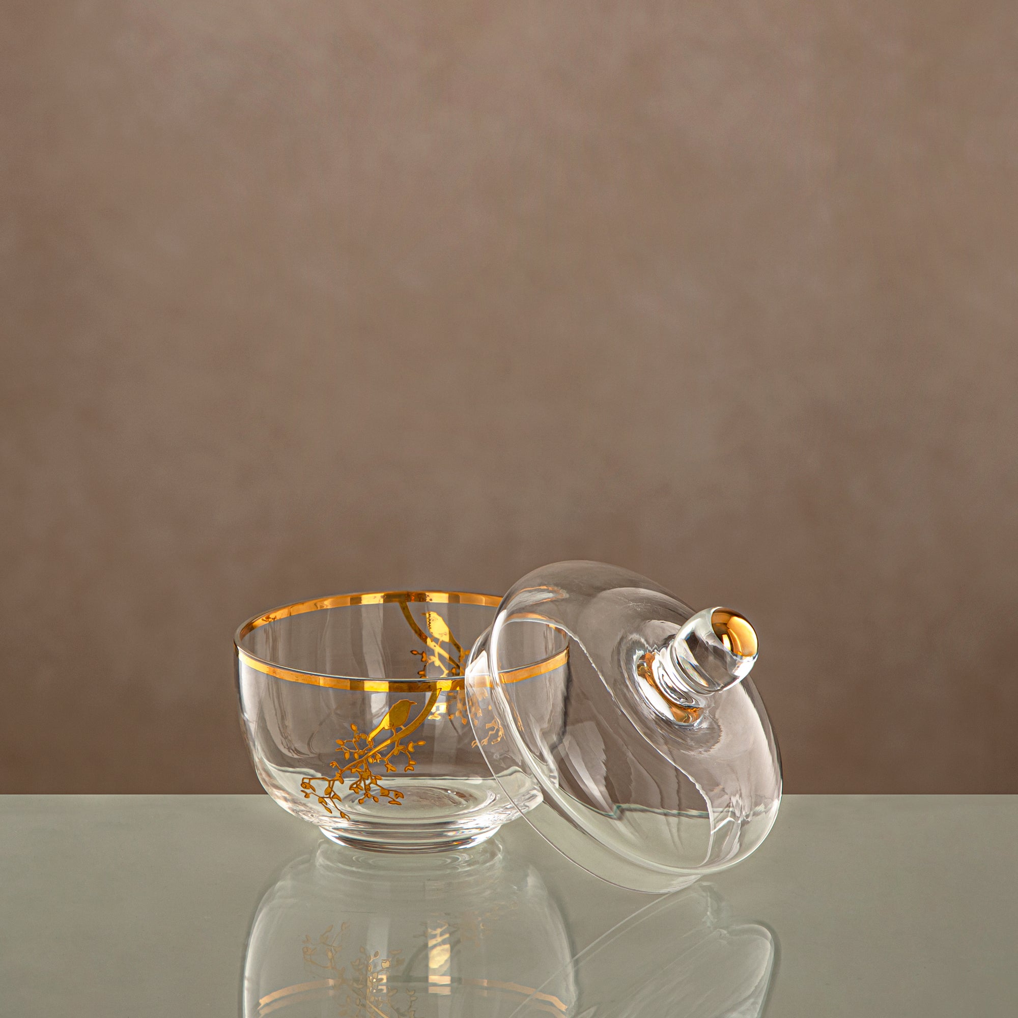 Almarjan Sugar Bowl Clear & Gold with cover (0137T-XQZT-GLD) Gatherings, special occasions, Ramadan, eid