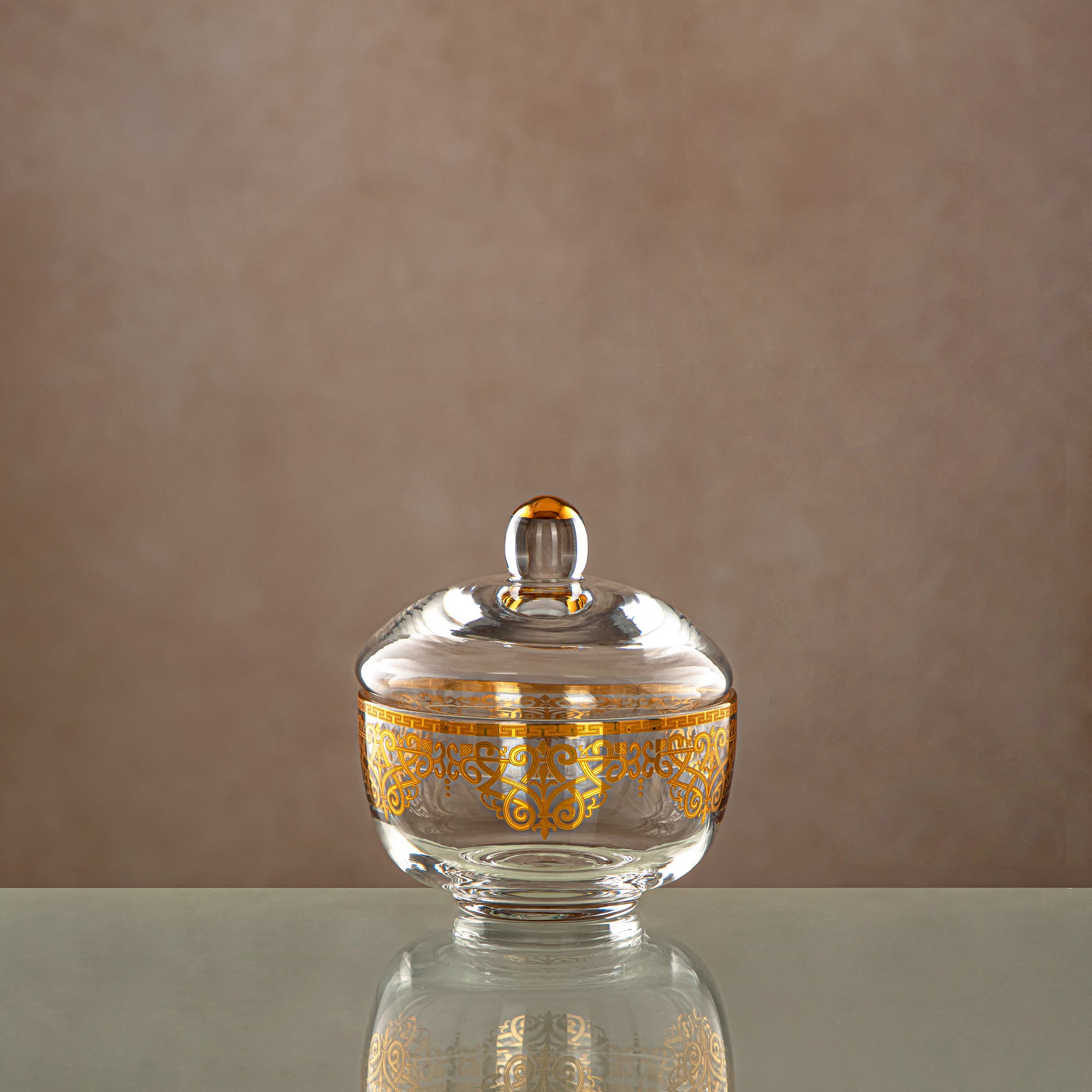 Almarjan Sugar Bowl Clear & Gold with cover (0137T-YCS-GLD) Gatherings, special occasions, Ramadan, eid