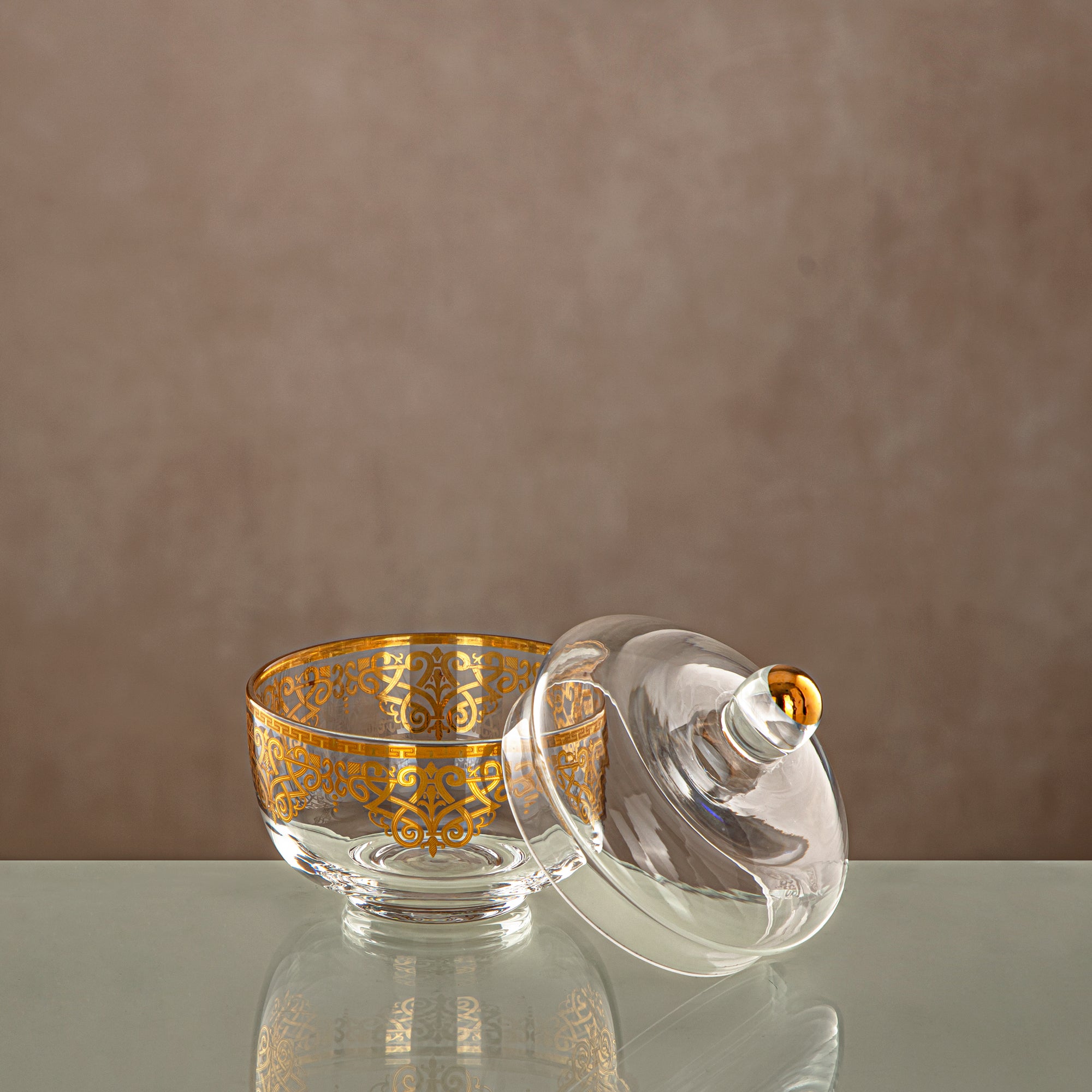 Almarjan Sugar Bowl Clear & Gold with cover (0137T-YCS-GLD) Gatherings, special occasions, Ramadan, eid