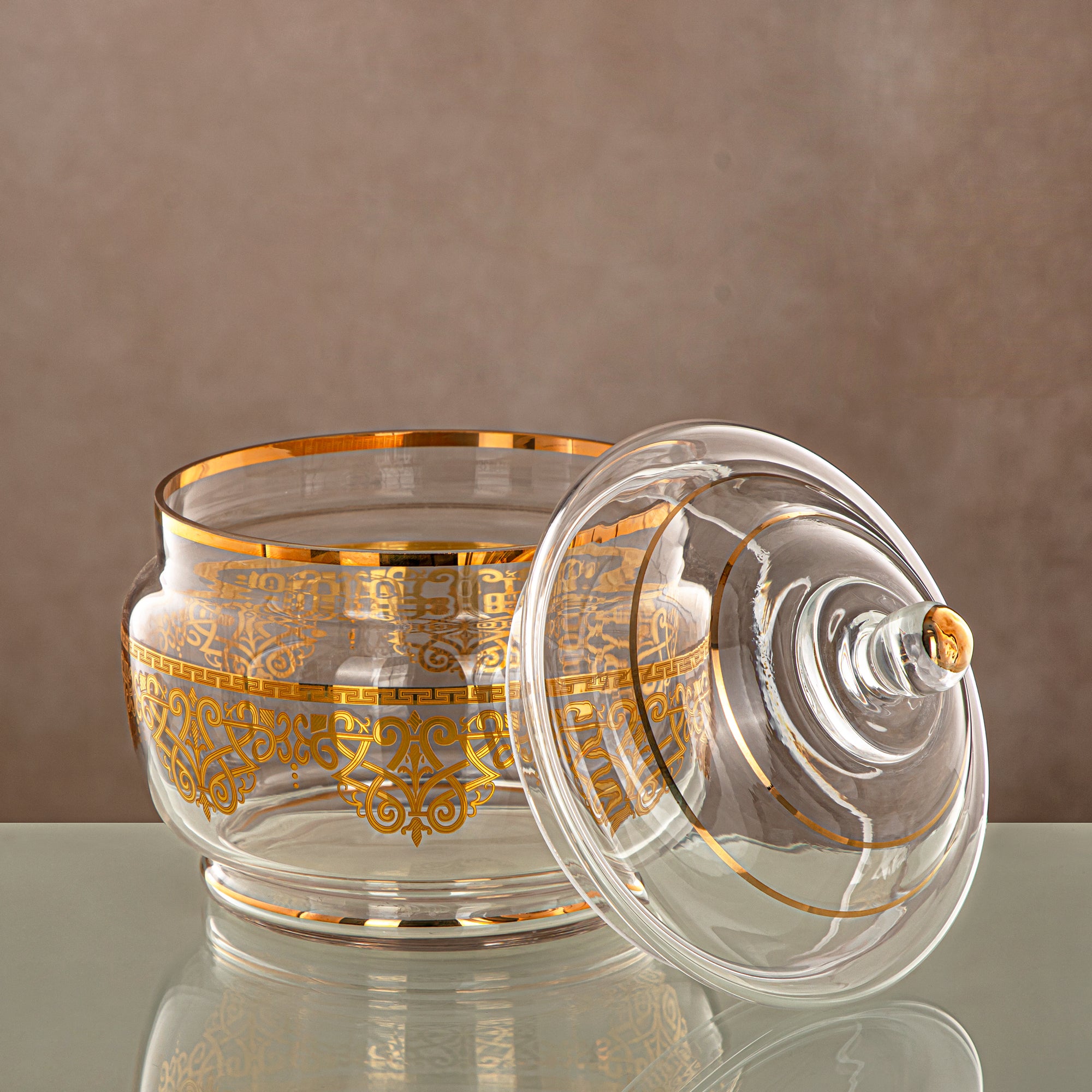 Almarjan Candy Bowl Clear & Gold 1500ML (0138T-YCS-GLD) Gatherings, special occasions, Ramadan, eid