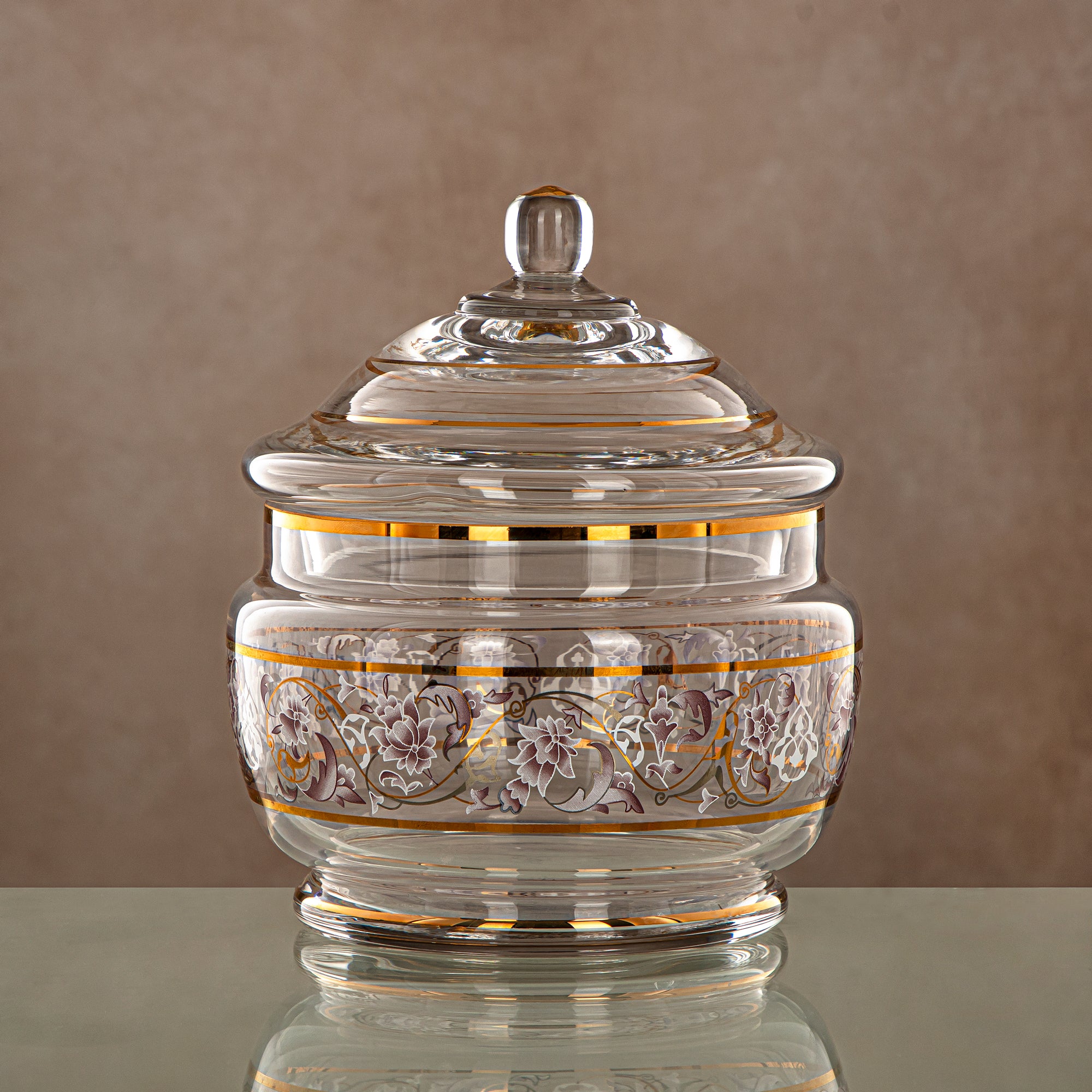 Almarjan Candy Bowl 1500ML, Glass, Clear & Golden Pattern (0138T-ZQDL) - Family Gatherings
