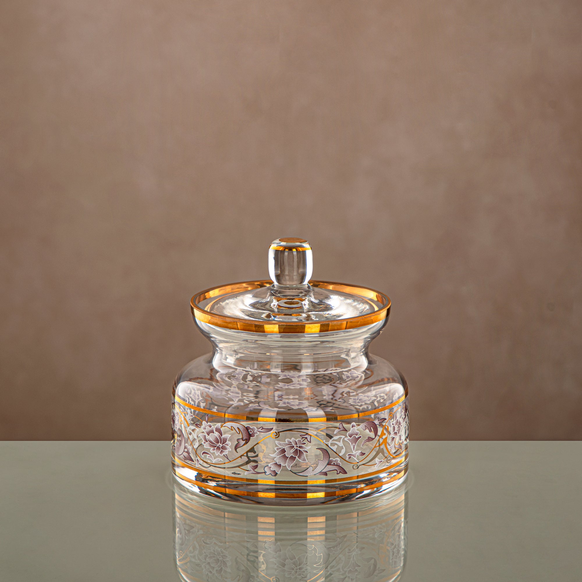 Almarjan Candy Bowl 450ML, Glass, Clear & Golden Pattern (0187T-ZQDL) - Family Gatherings