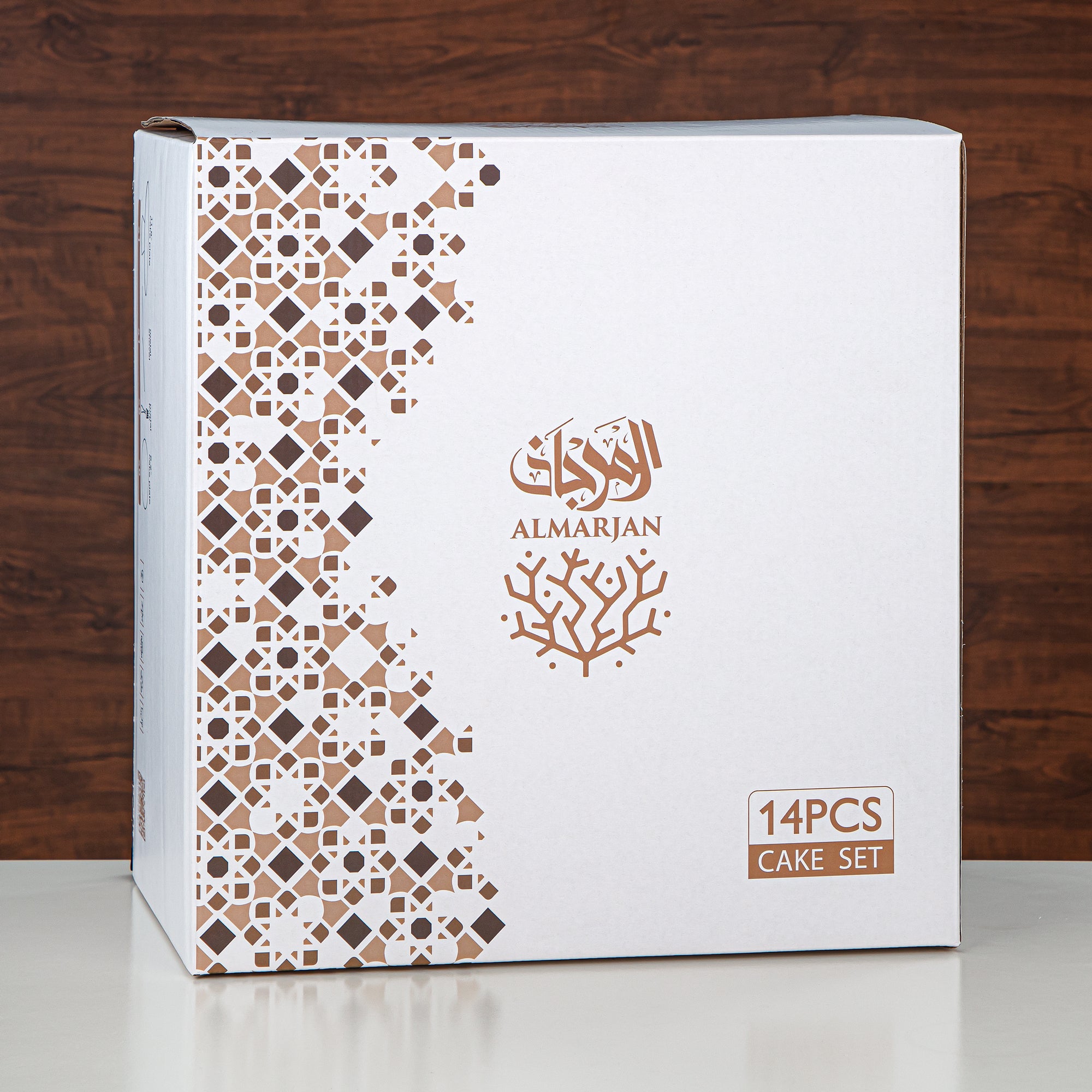 Almarjan Cake Serving Set Porcelain & Stainless Steel 14 Pieces (14PCS-12256) – Elegant Floral Dessert Collection