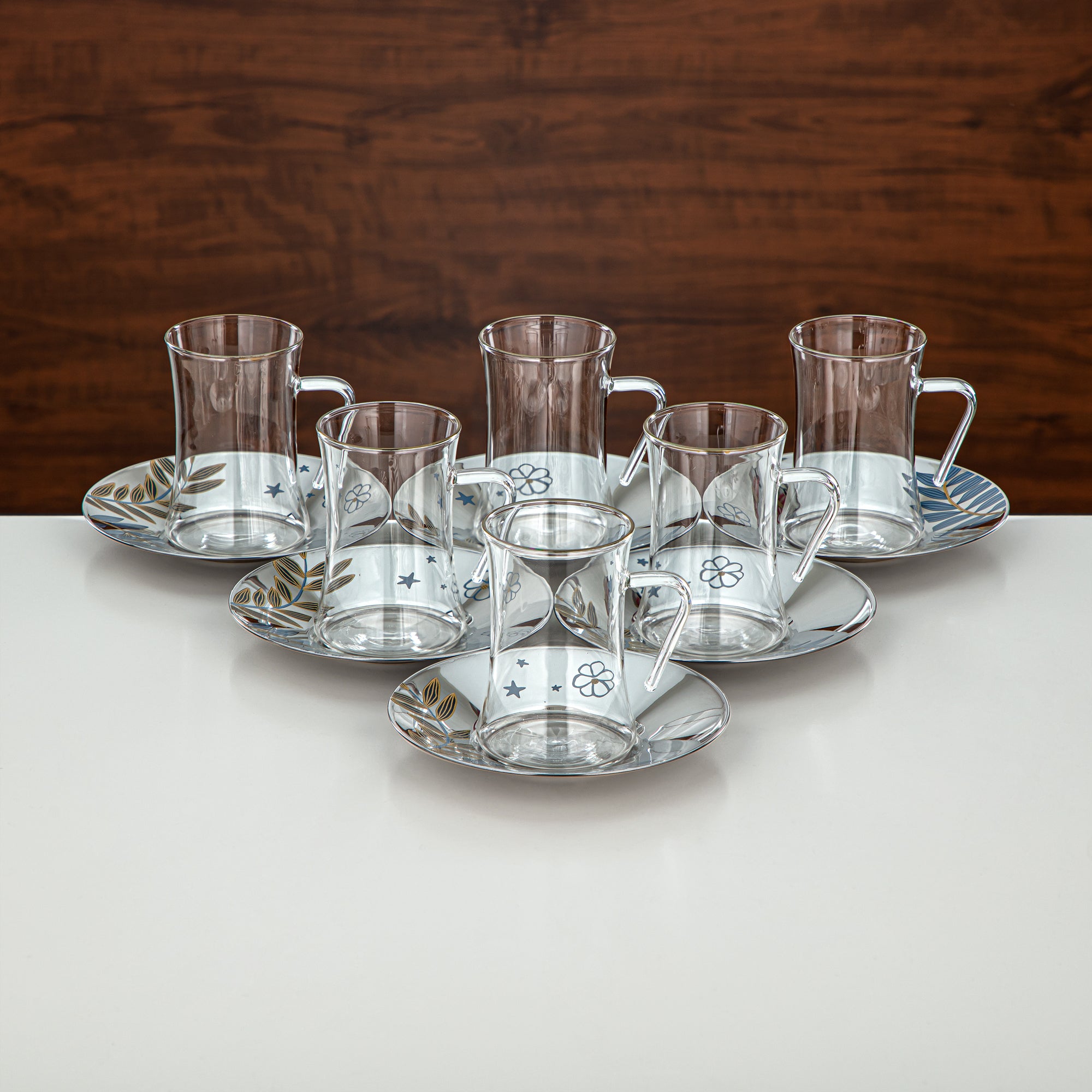 Almarjan Tea Set Borosilicate Glass, Stainless Steel & Porcelain 18 Pieces (18PCS-12196-1) – Blue Botanical Tea Collection