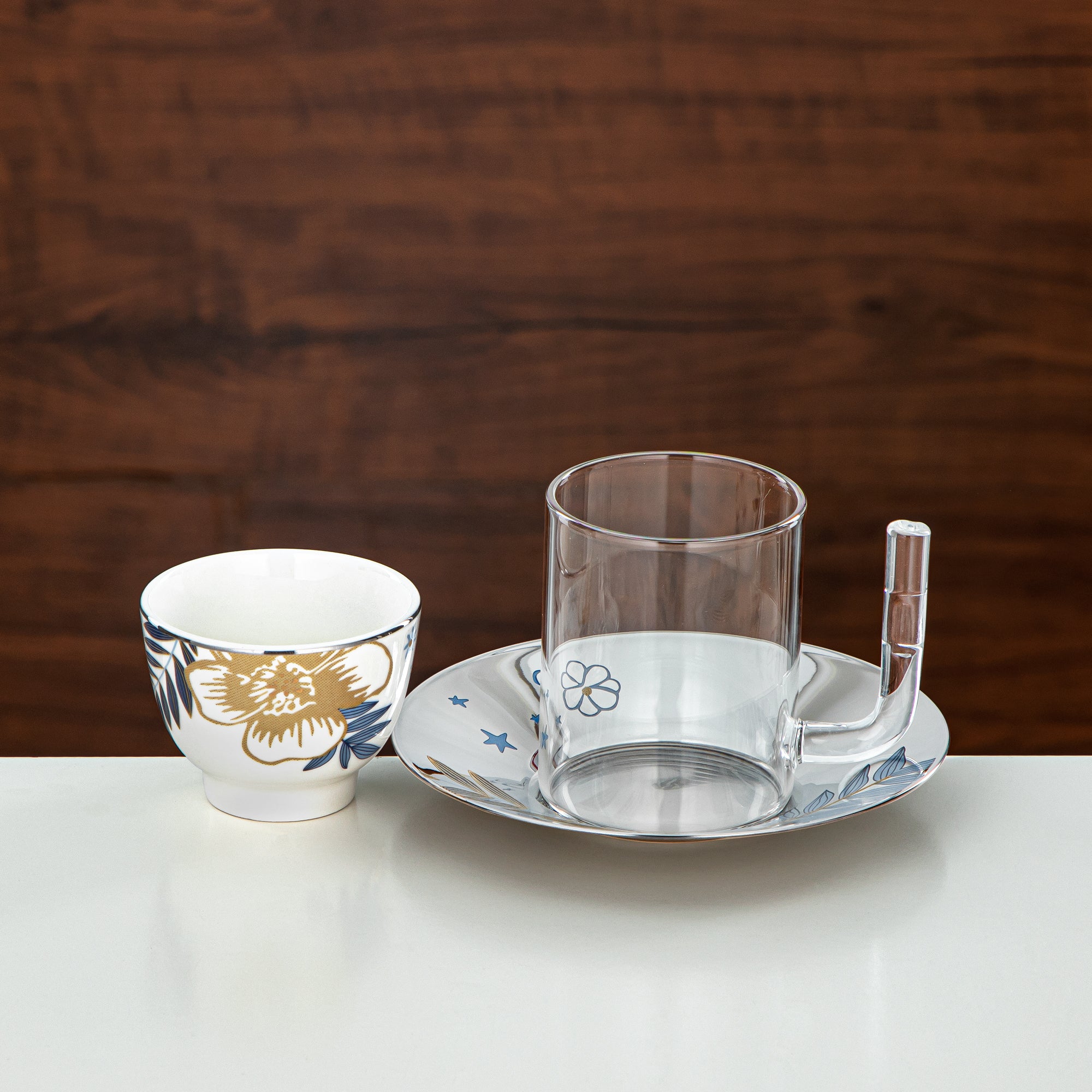 طقم شاي المرجان زجاج بوروسيليكات، ستانلس ستيل وخزف 18 قطعة (18PCS-12196-2) – مجموعة الشاي النباتية الزرقاء