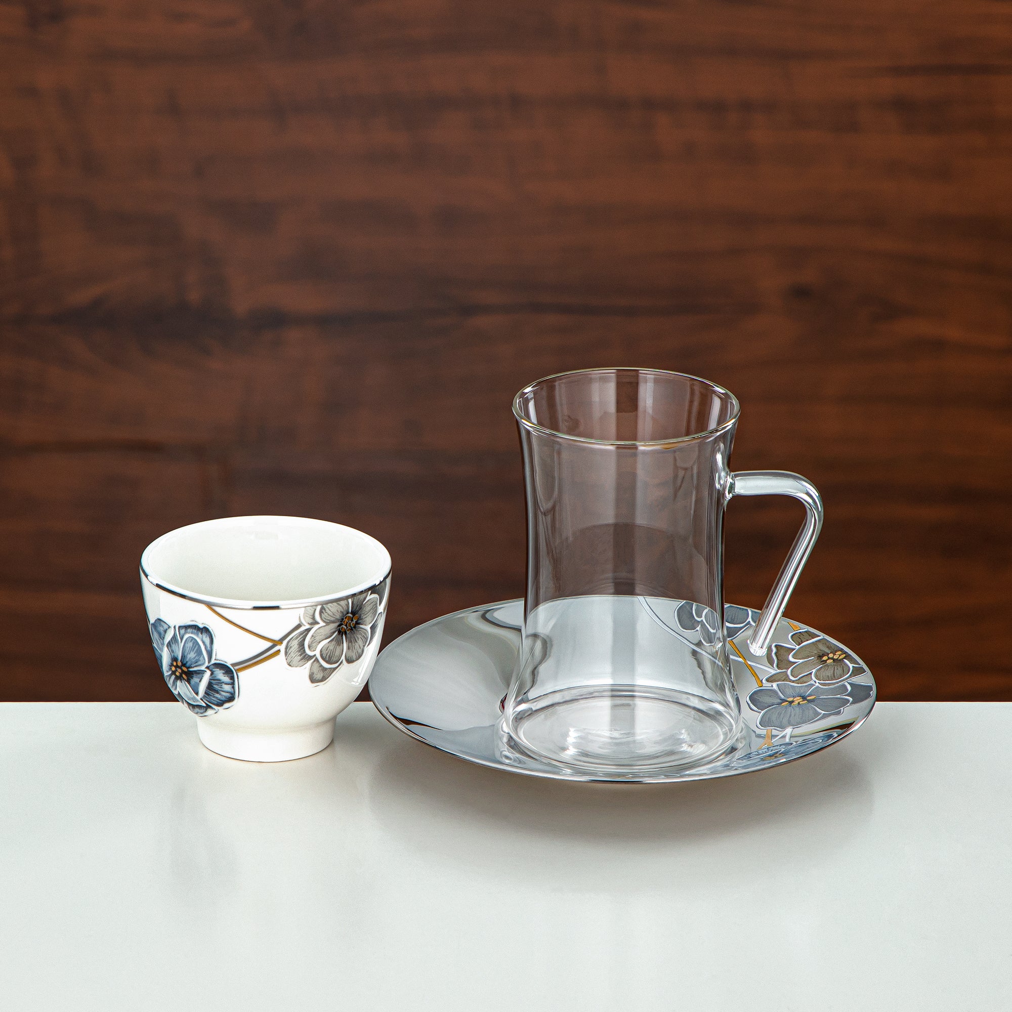 طقم شاي المرجان زجاج بوروسيليكات، ستانلس ستيل وخزف 18 قطعة (18PCS-12256-1) – مجموعة شاي زهرية أنيقة