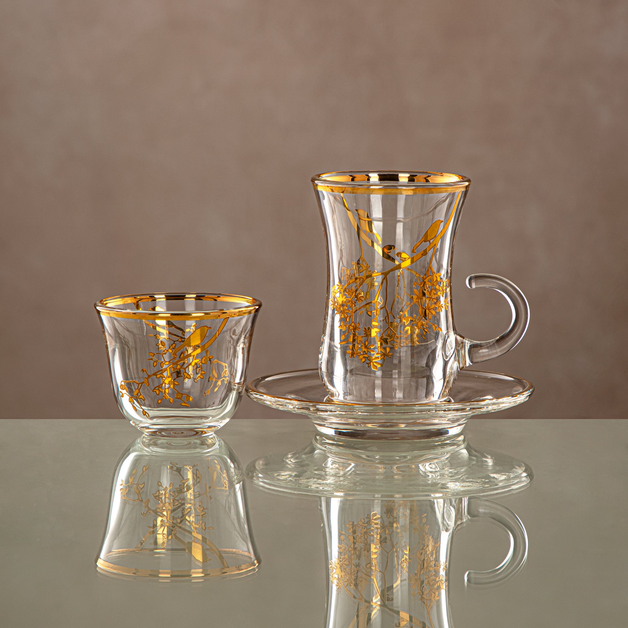 Almarjan Tea Set Clear & Gold 18 pieces (18PCS SET-XQZT-GLD) Gatherings, special occasions, Ramadan, eid
