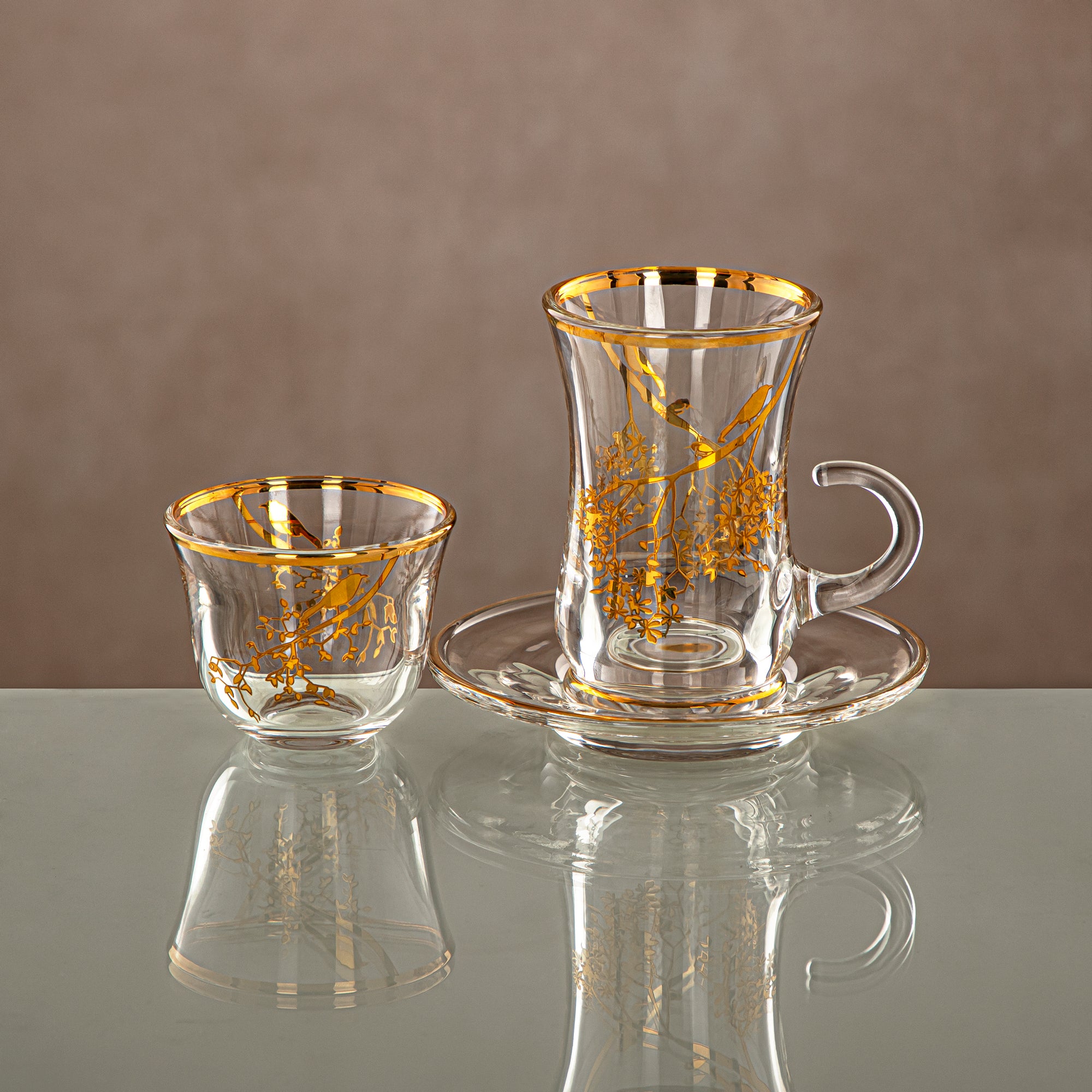 Almarjan Tea Set Clear & Gold 18 pieces (18PCS SET-XQZT-GLD) Gatherings, special occasions, Ramadan, eid