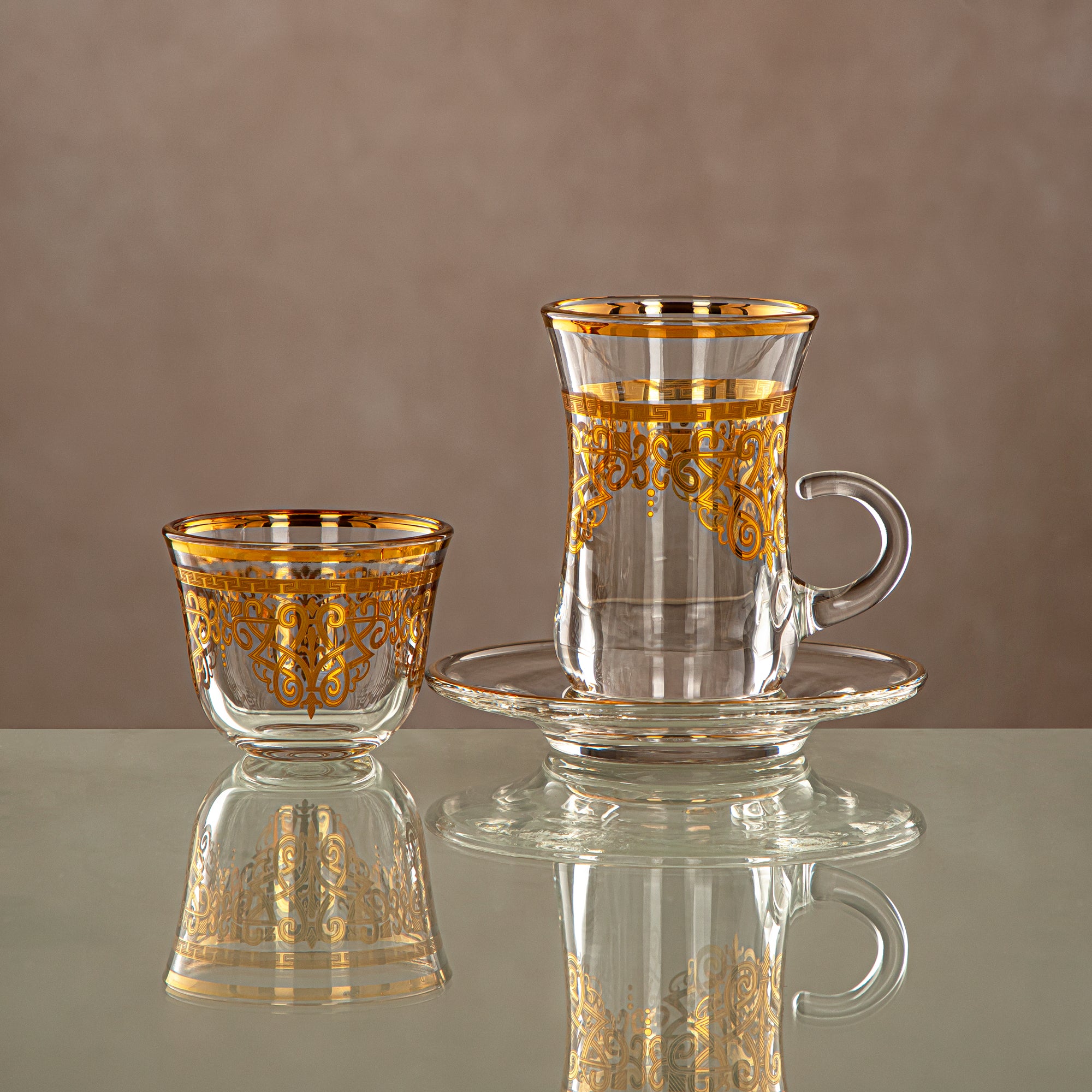 Almarjan Tea Set Clear & Gold 18 pieces (18PCS SET-YCS-GLD) Gatherings, special occasions, Ramadan, eid