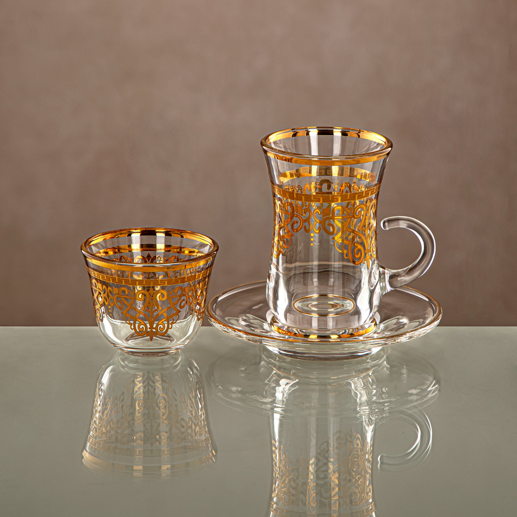 Almarjan Tea Set Clear & Gold 18 pieces (18PCS SET-YCS-GLD) Gatherings, special occasions, Ramadan, eid