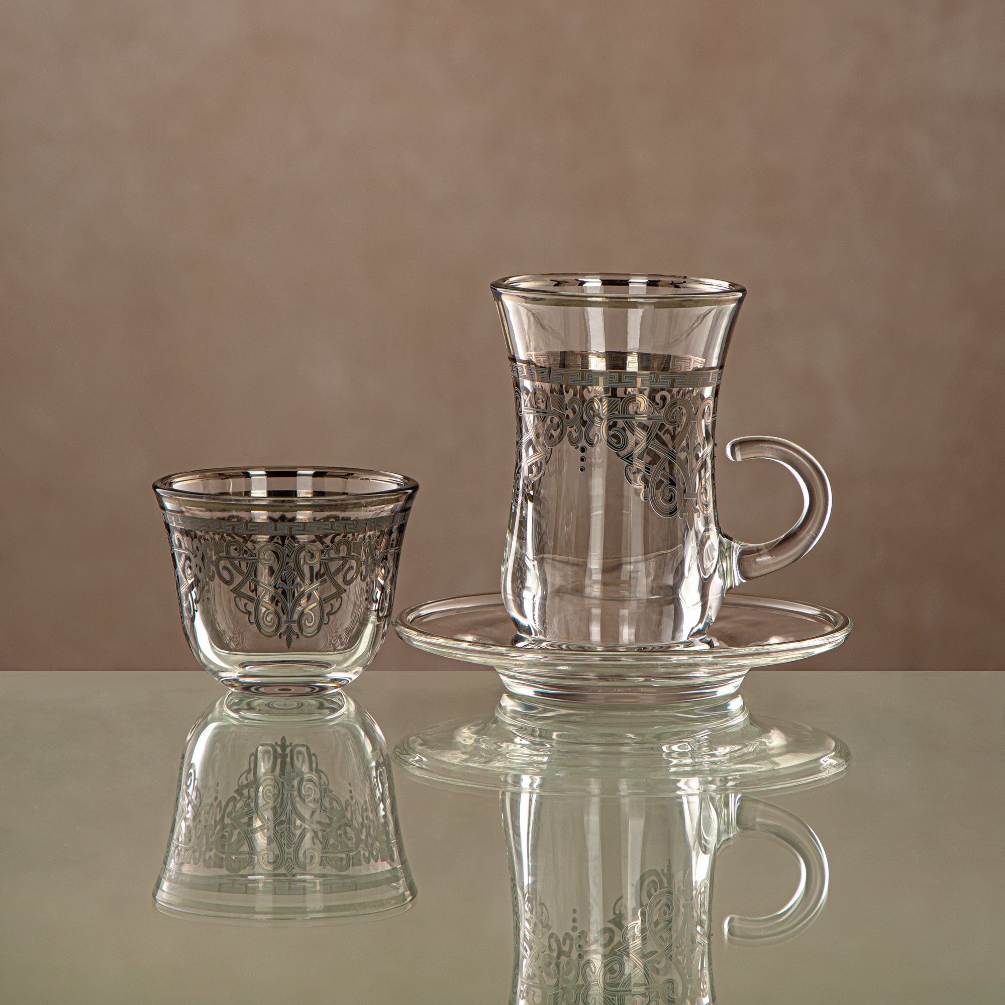 Almarjan Tea Set Clear & Silver 18 pieces (18PCS SET-YCS-SIL) Gatherings, special occasions, Ramadan, eid