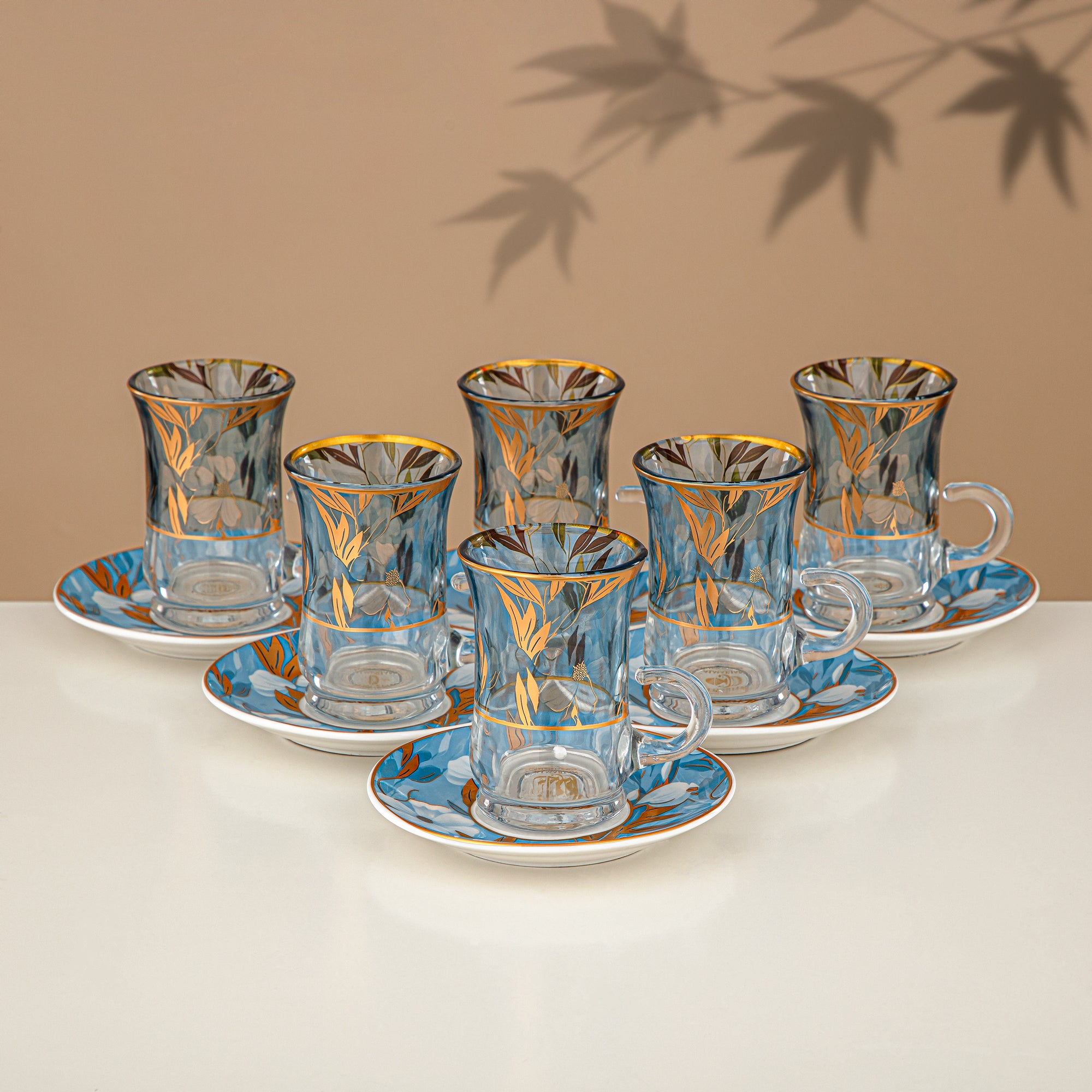 Almarjan Vacuum Flask Set 24 Pieces, 1L + 1L, Floral & Matt Gold (24-JBH-TR-AZ01G) - Tea & Coffee Complete Set