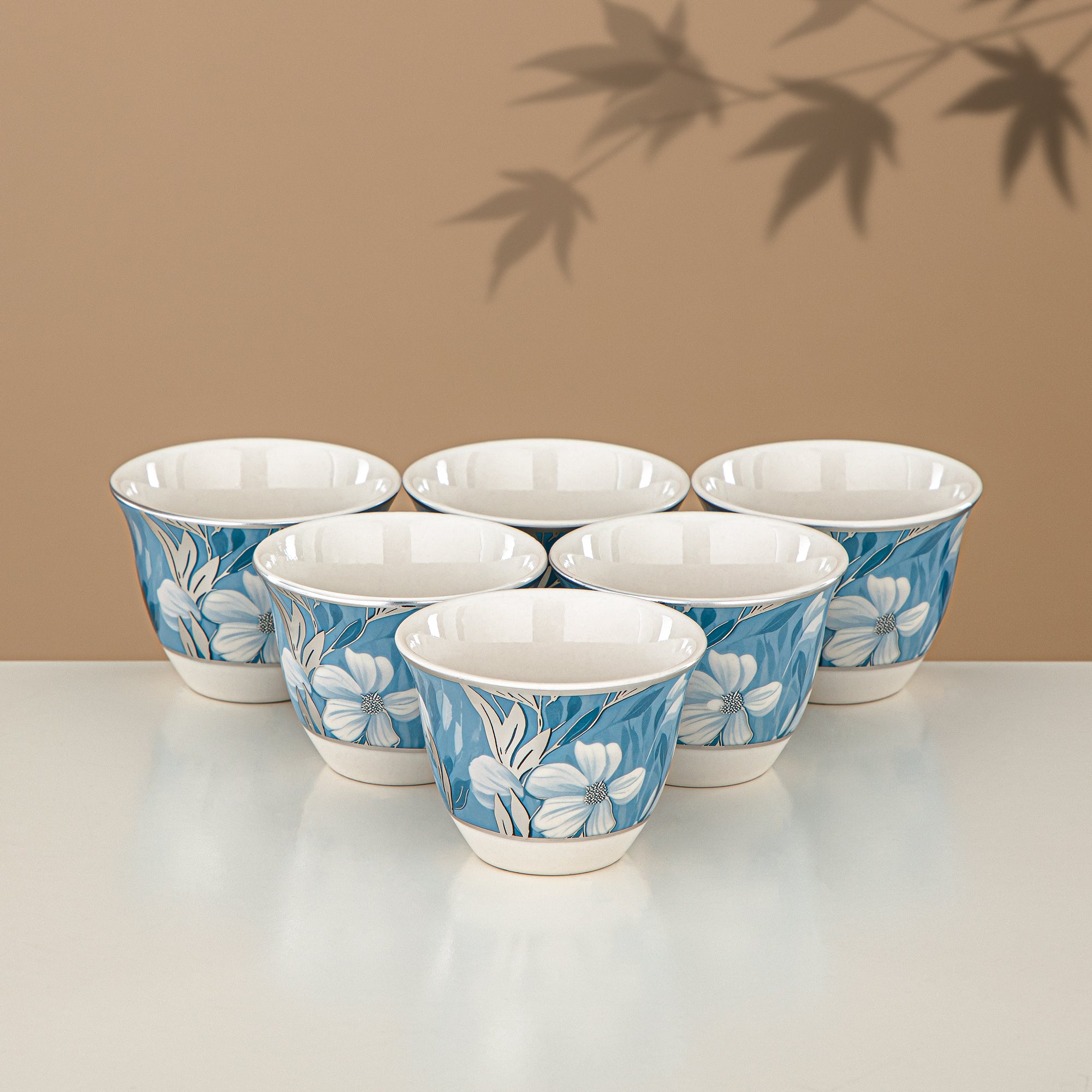 Almarjan Vacuum Flask Set 24 Pieces, 1L + 1L, Floral & Matt Silver (24-JBH-TR-AZ01S) - Tea & Coffee Complete Set