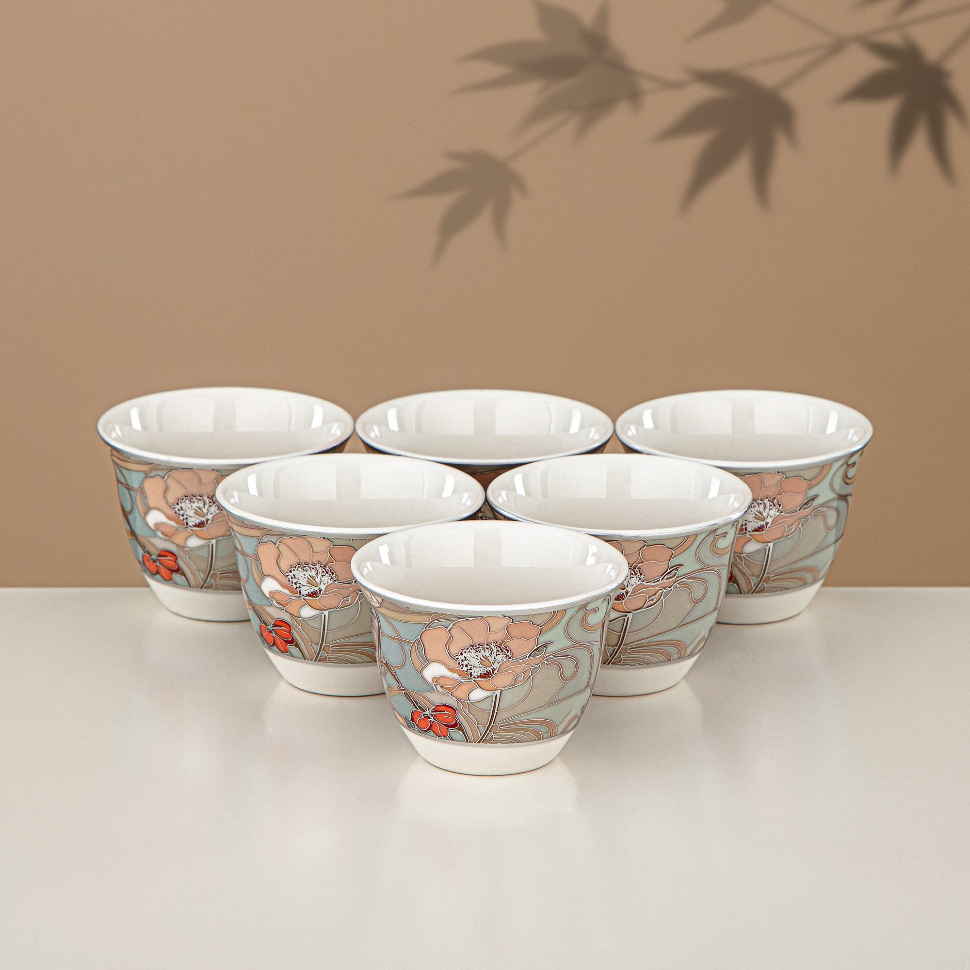 Almarjan Vacuum Flask Set 24 Pieces, 1L + 1L, Floral & Matt Silver (24-JBH-TR-AZ02S) - Tea & Coffee Complete Set