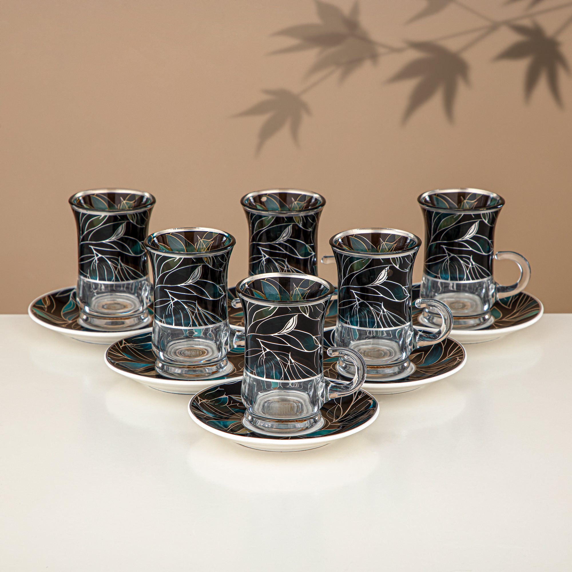 Almarjan Vacuum Flask Set 24 Pieces, 1L + 1L, Floral & Matt Silver (24-JBH-TR-AZ03S) - Tea & Coffee Complete Set