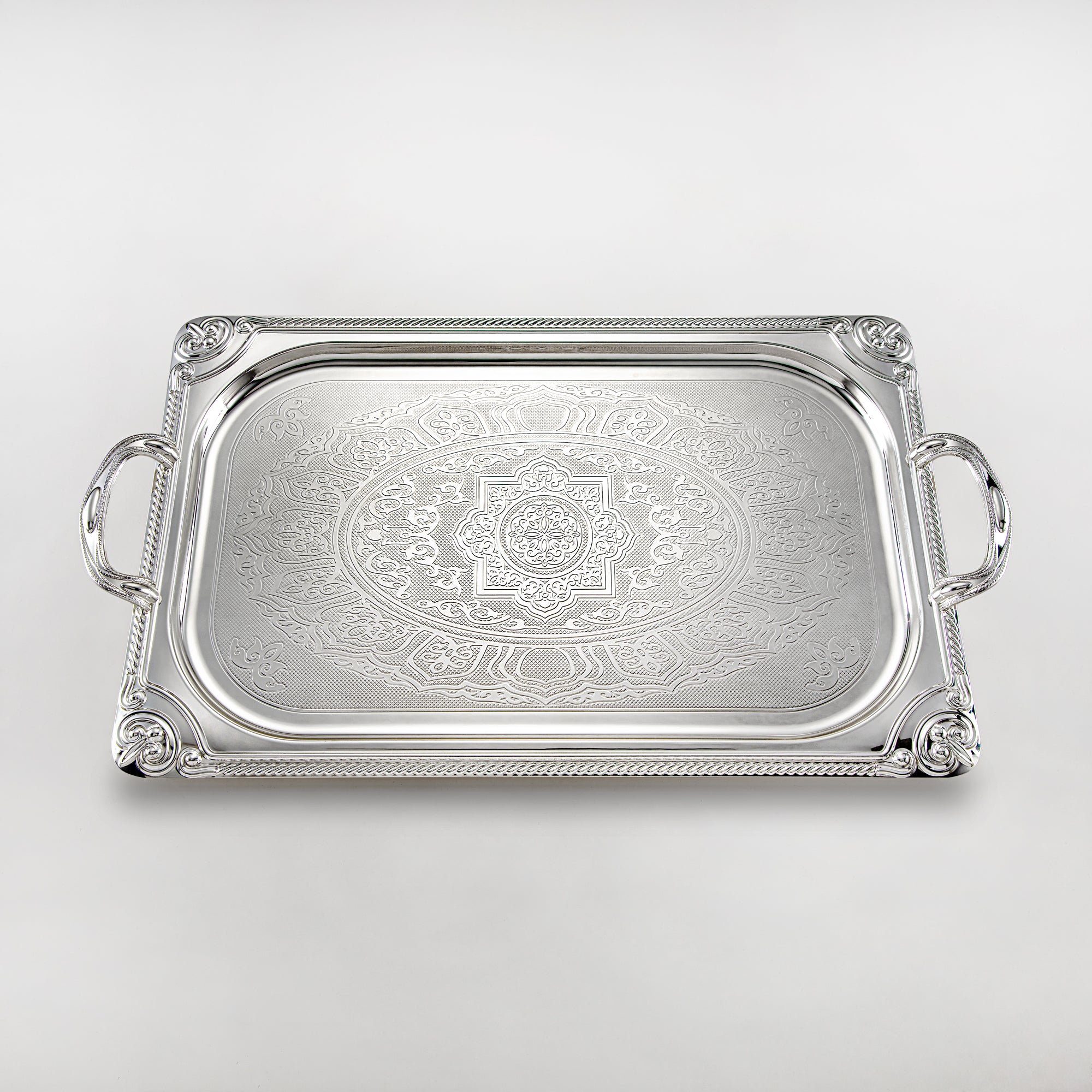 Almarjan Serving Tray, Silver (307XL-S) | Ramadan & Special Occasions