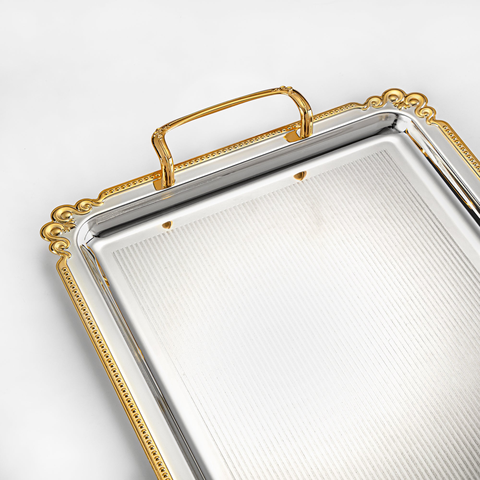 Almarjan Serving Tray Set - 3 Pieces, Silver & Golden (332XLLM-SG) | Ramadan & Special Occasions