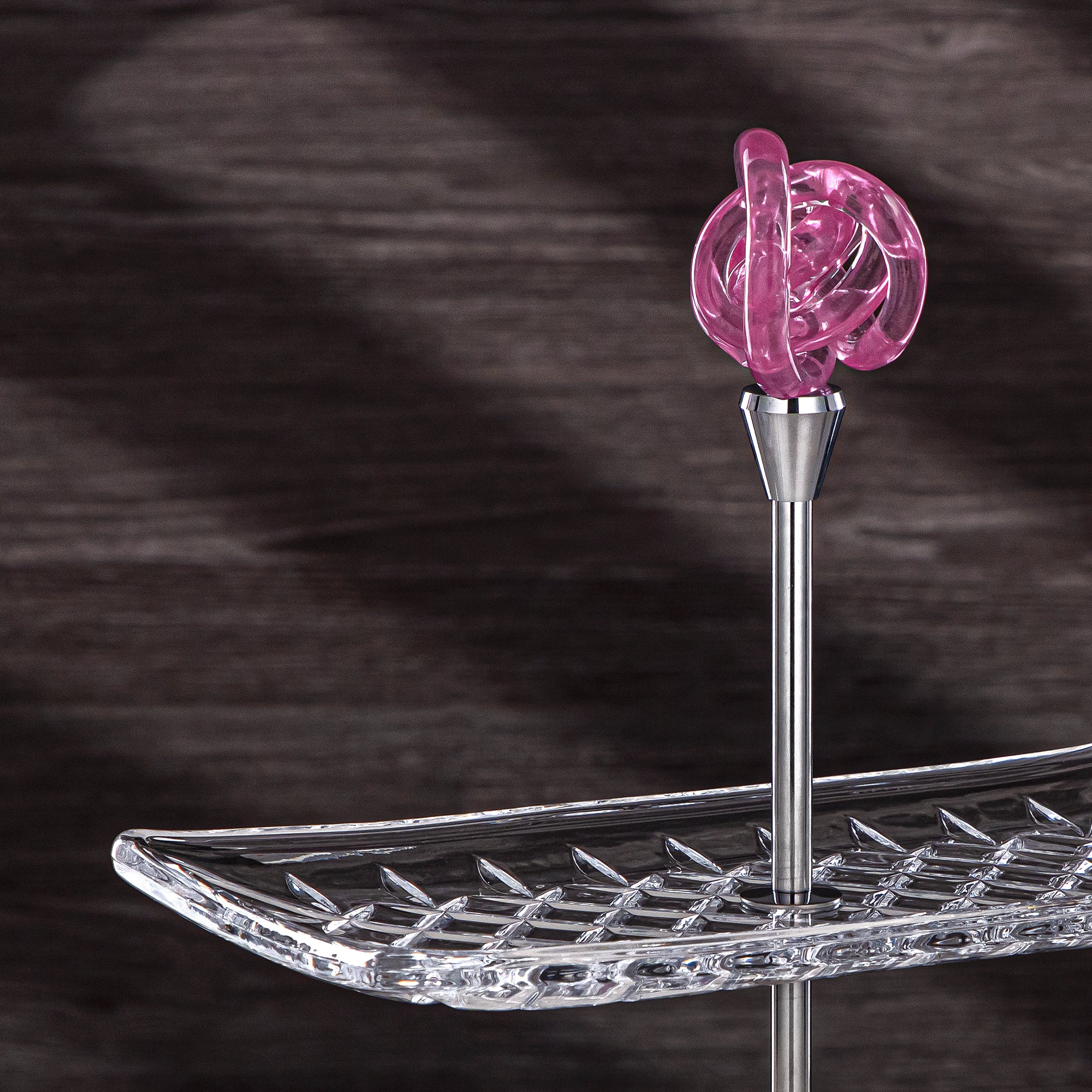 Almarjan Serveware Glass 2-Tier Rectangle Clear with Pink Knot