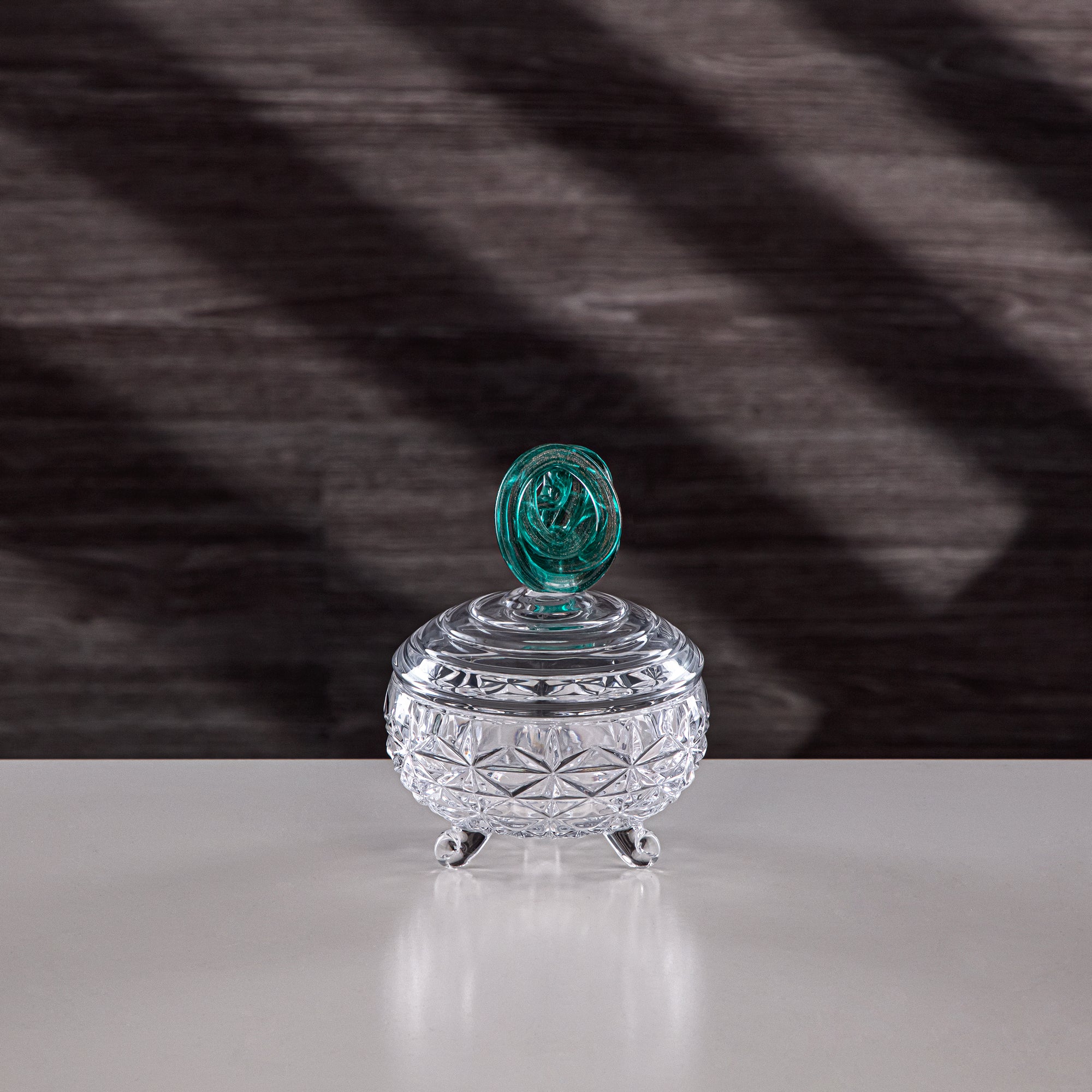 Almarjan Sugar Bowl 10cm Glass Clear with Turquoise Knot