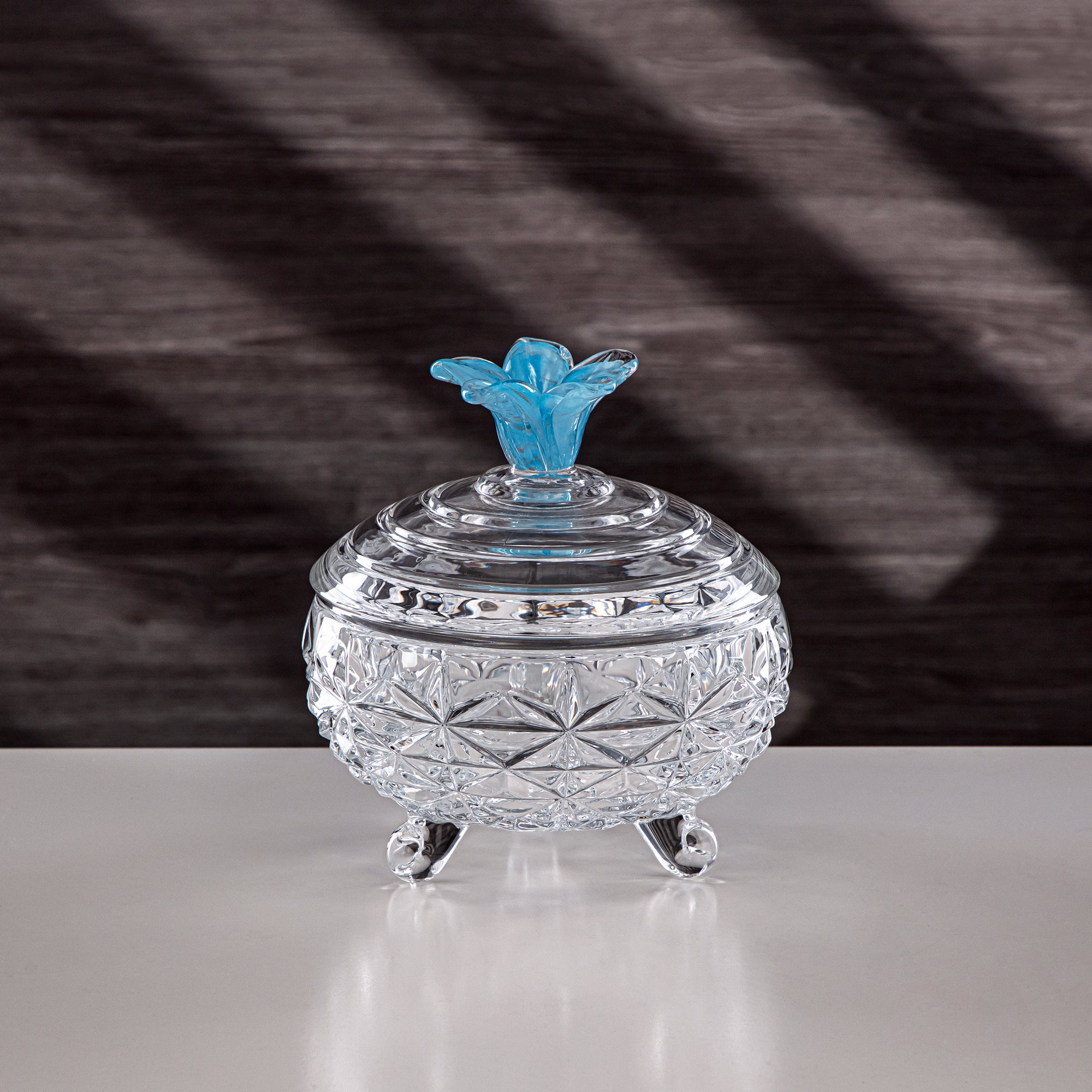 Almarjan Candy Bowl Glass Clear with Blue Flower