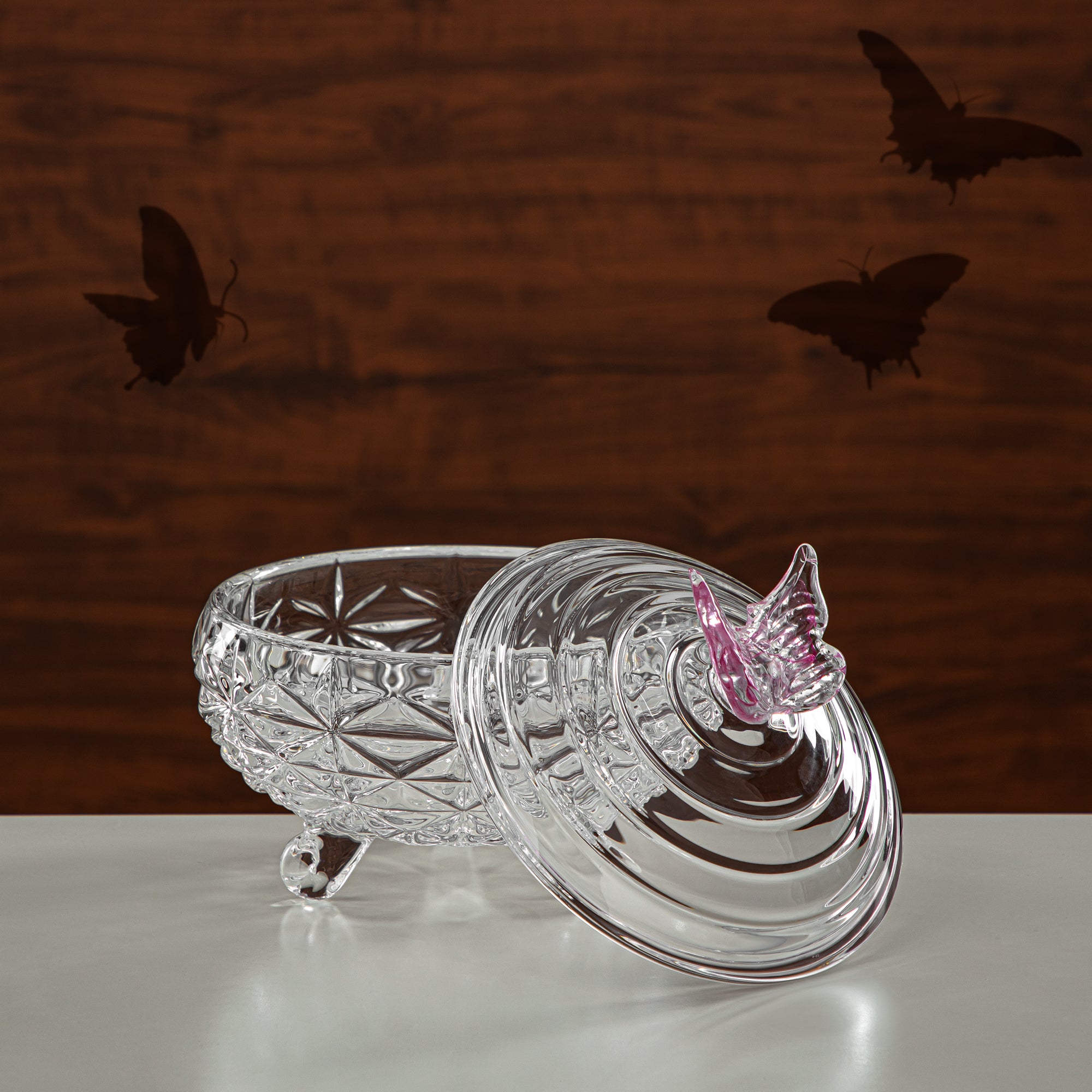 Almarjan Candy Bowl 20CM Glass Clear & Pink (41013-185L-BG) Elegant Hosting Pieces