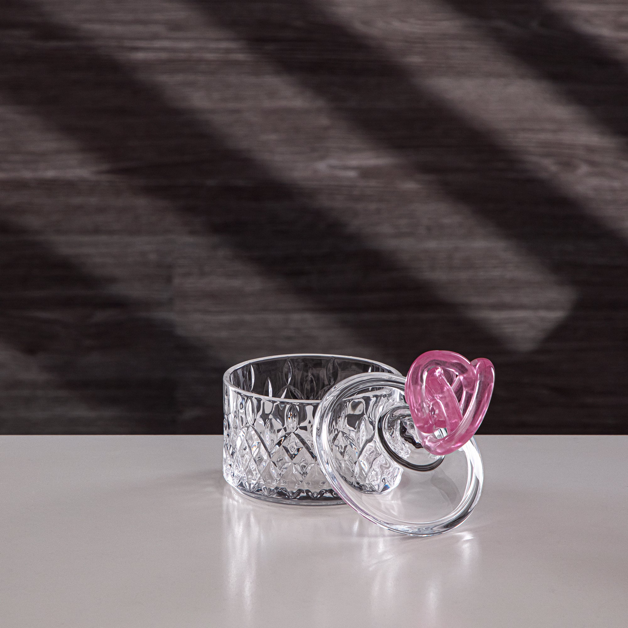 Almarjan Sugar Bowl 10.5 cm Glass Clear with Pink Knot
