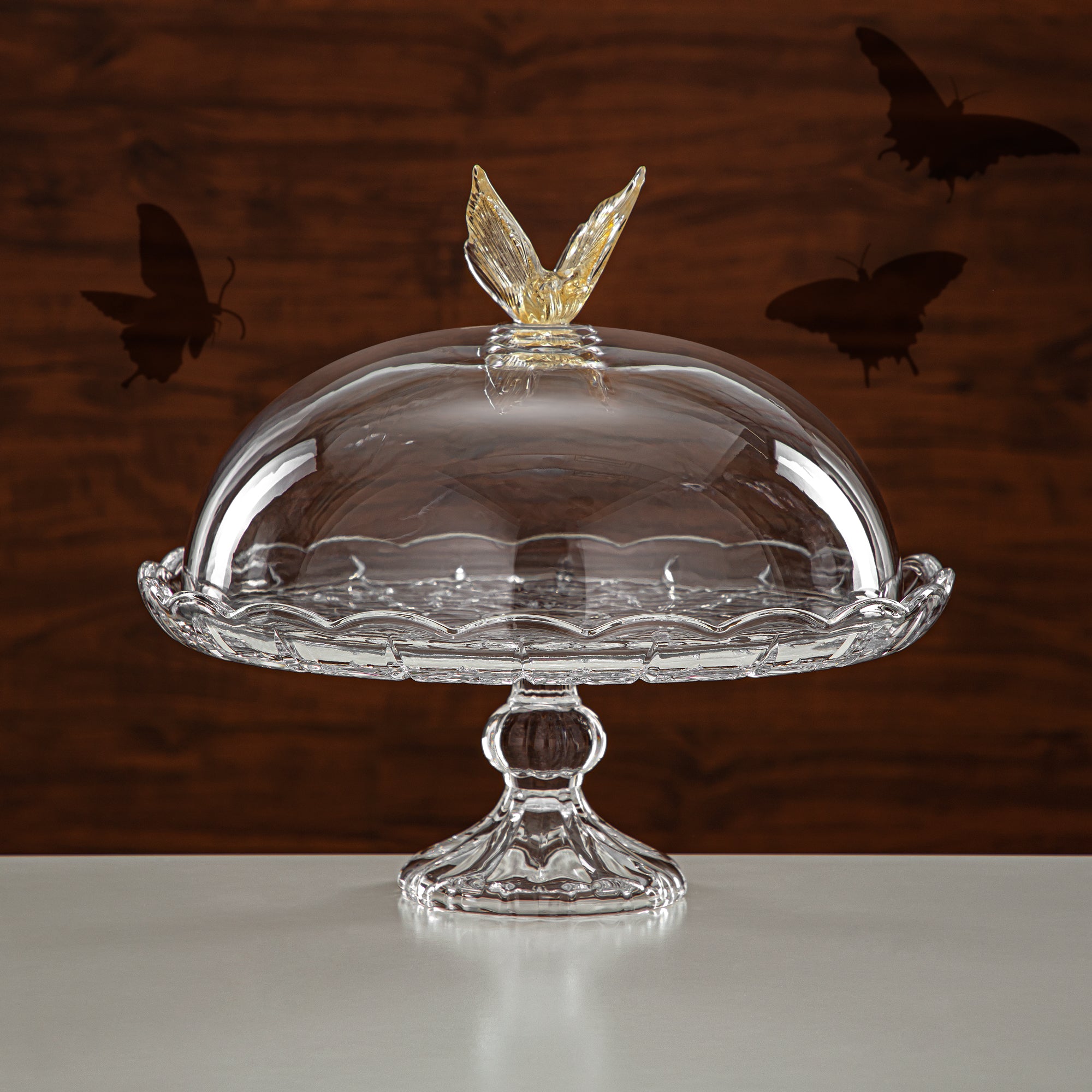 Almarjan Cake Stand 31CM Glass Clear & Amber (41275-330FL-BA) Elegant Hosting Pieces