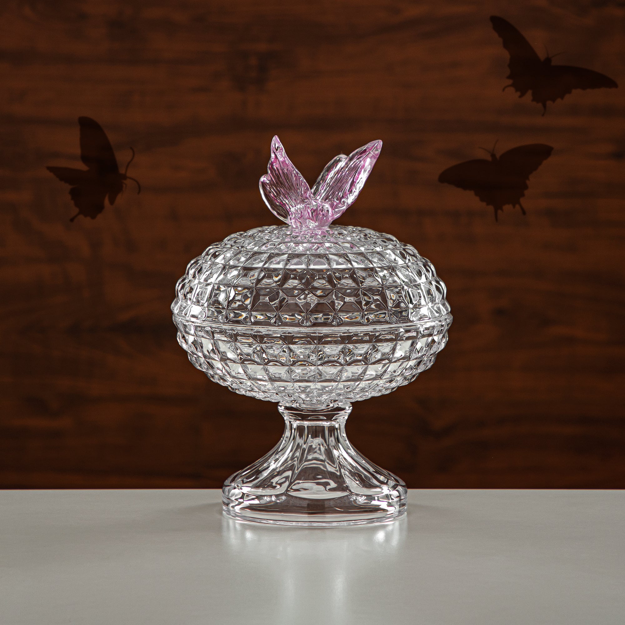 Almarjan Candy Bowl 14.5CM Glass Clear & Pink (42084-150-BG) Elegant Hosting Pieces
