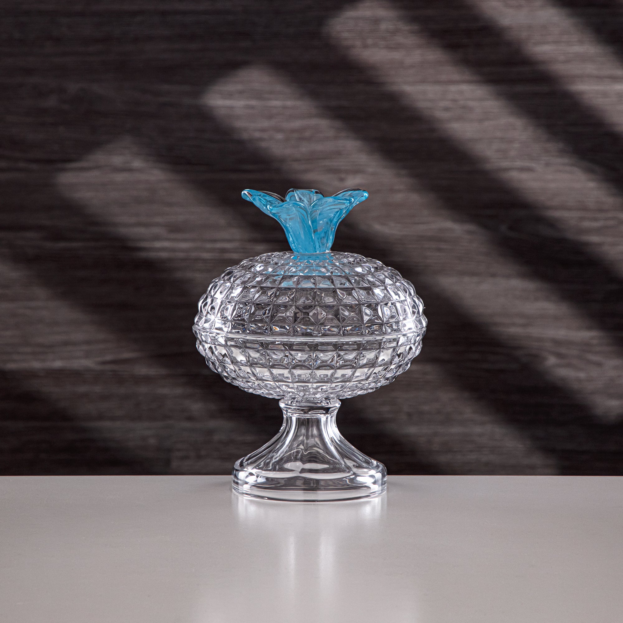 Almarjan Candy Bowl 14.5cm Glass Clear with Blue Flower