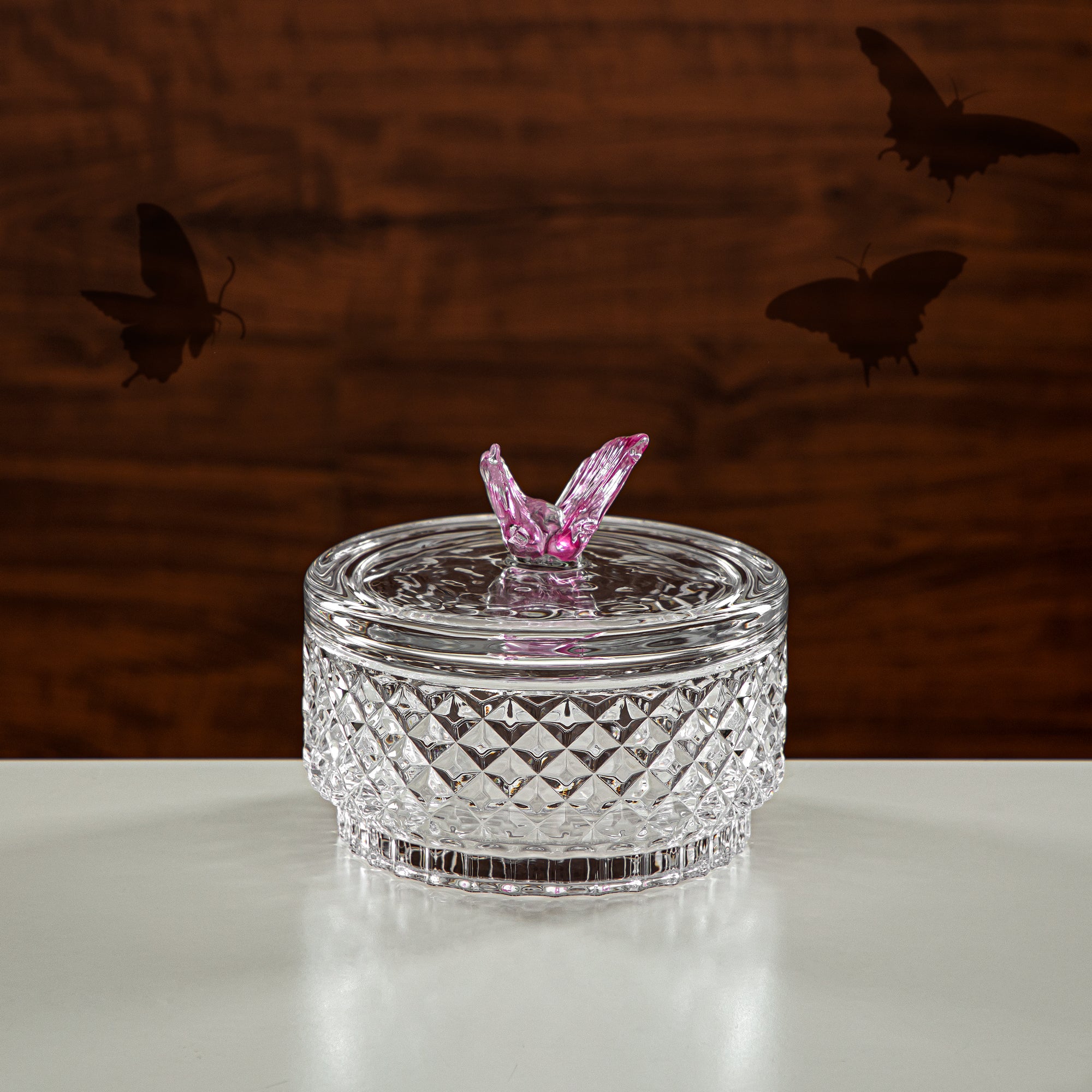 Almarjan Candy Bowl 15CM Glass Clear & Pink (42185-150LC-BG) Elegant Hosting Pieces