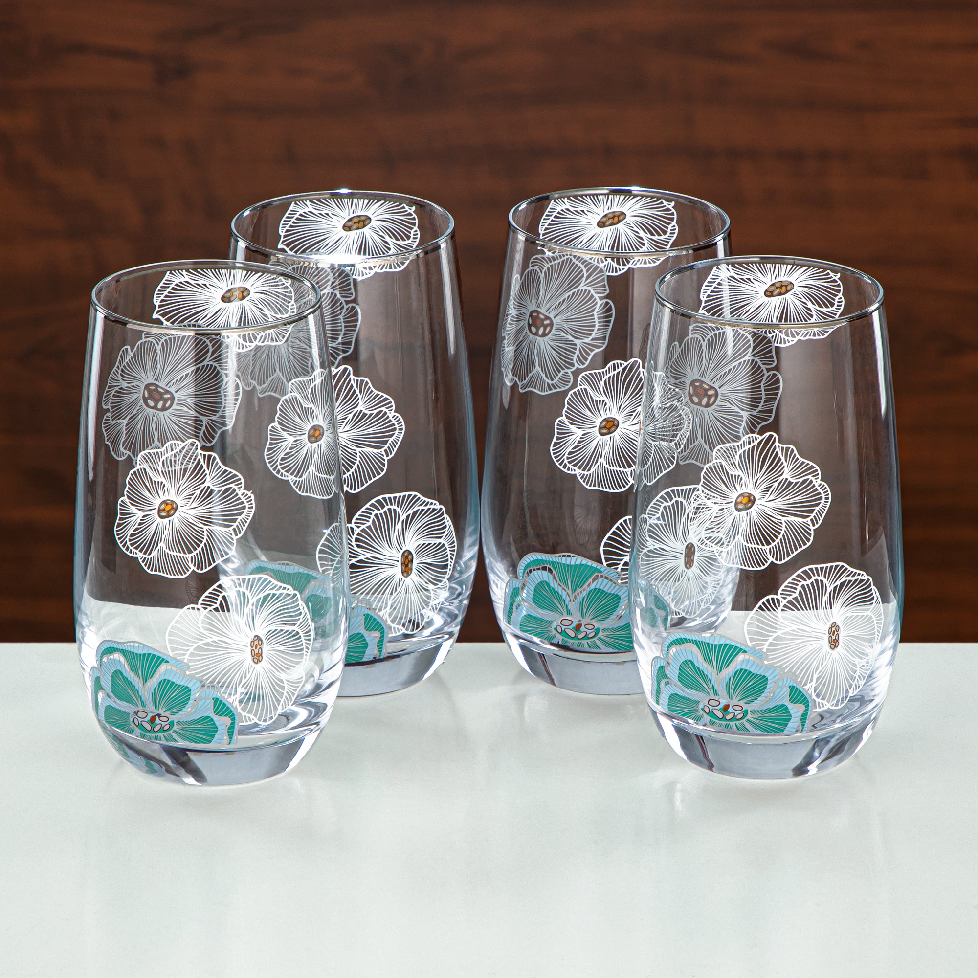Almarjan Floral Glass Tumbler Set Printed Glass 4 Pieces (8233-5-12257) – Emerald Bloom Serveware Collection