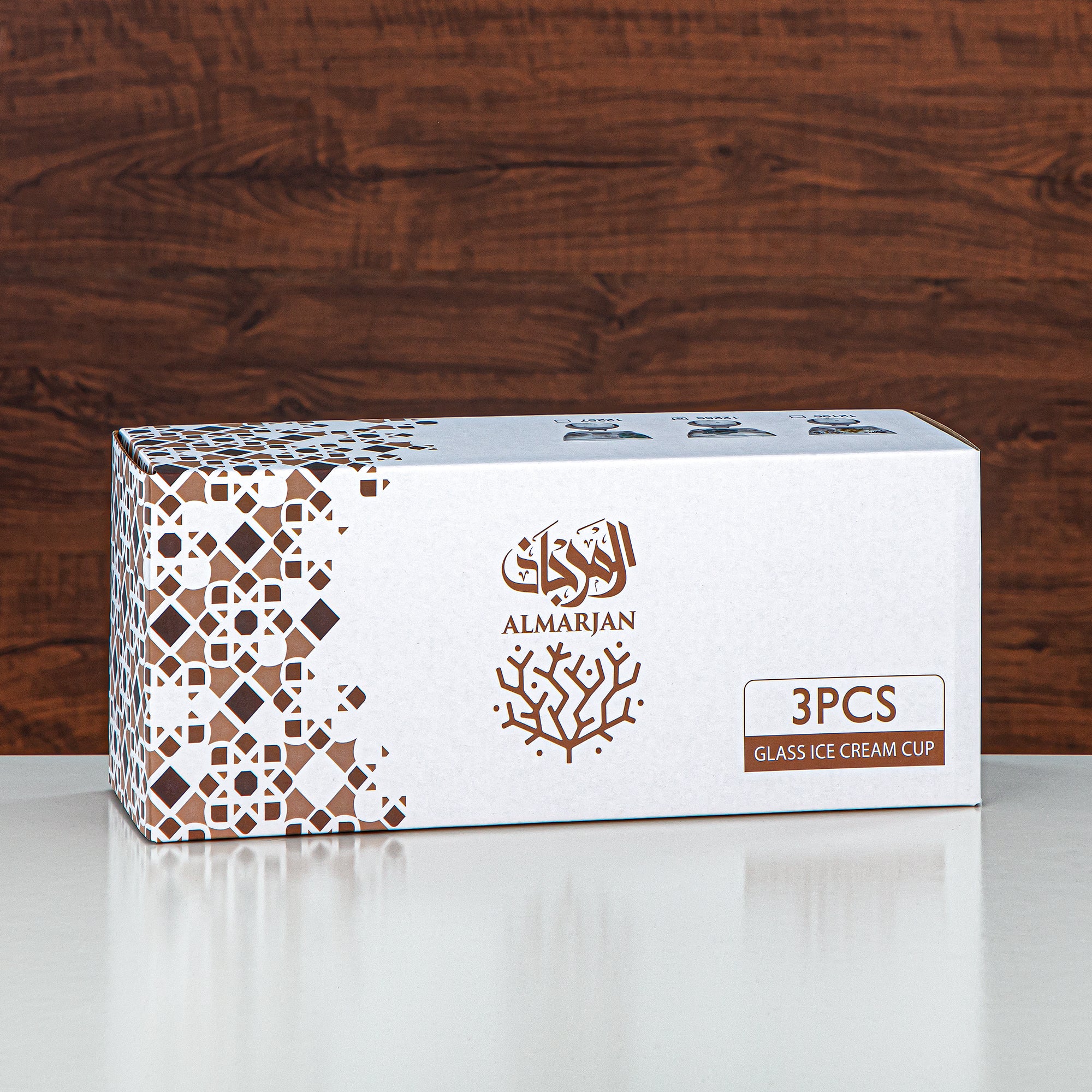 Almarjan Ice Cream Cup Set Printed Glass 3 Pieces (8387-5-12196) – Blue Botanical Dessert Collection