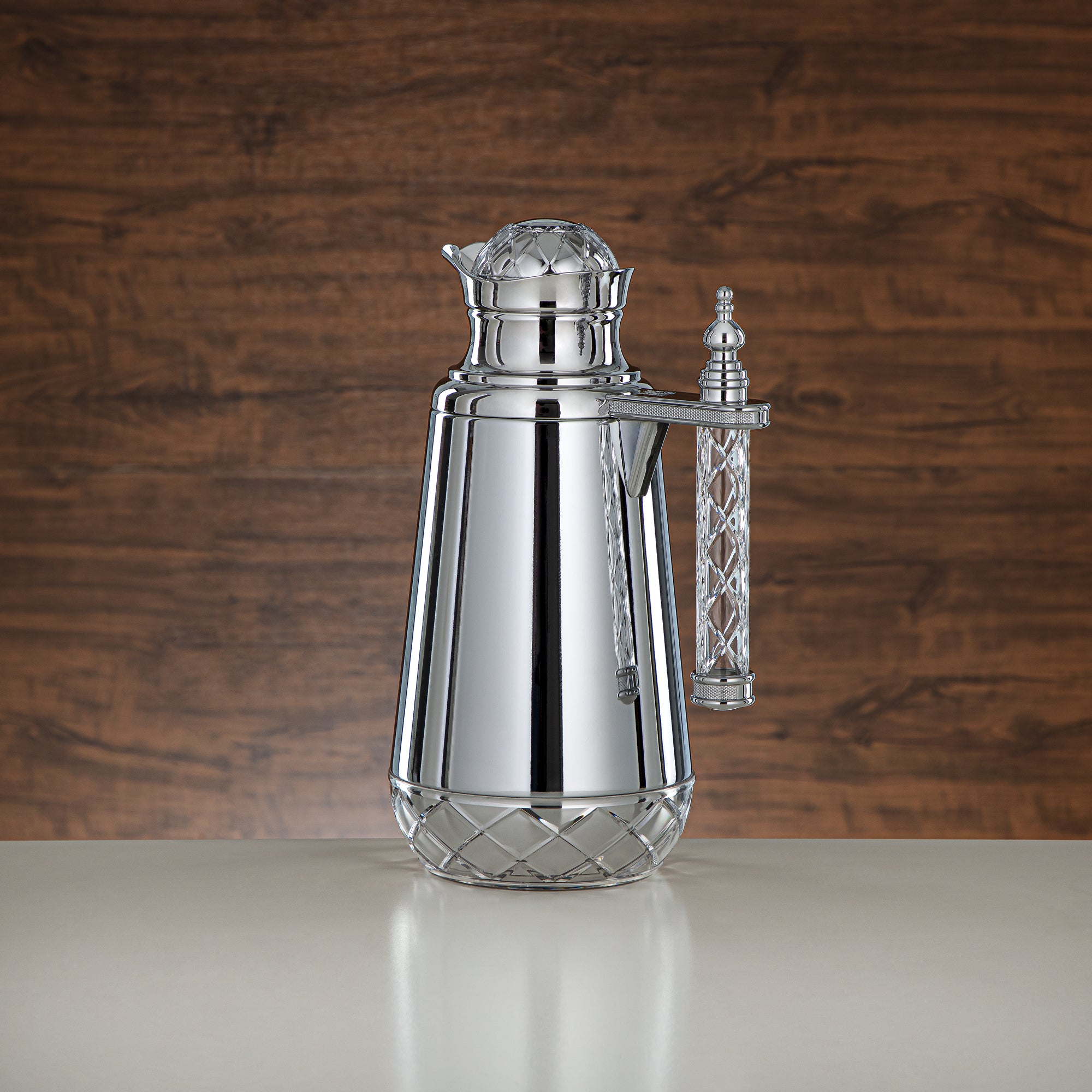 Almarjan Vacuum Flask Set, Push Button, Acrylic Handle - 0.7L + 1L, Silver (CBY+CBZ-SCC) - Classic Vacuum Flasks