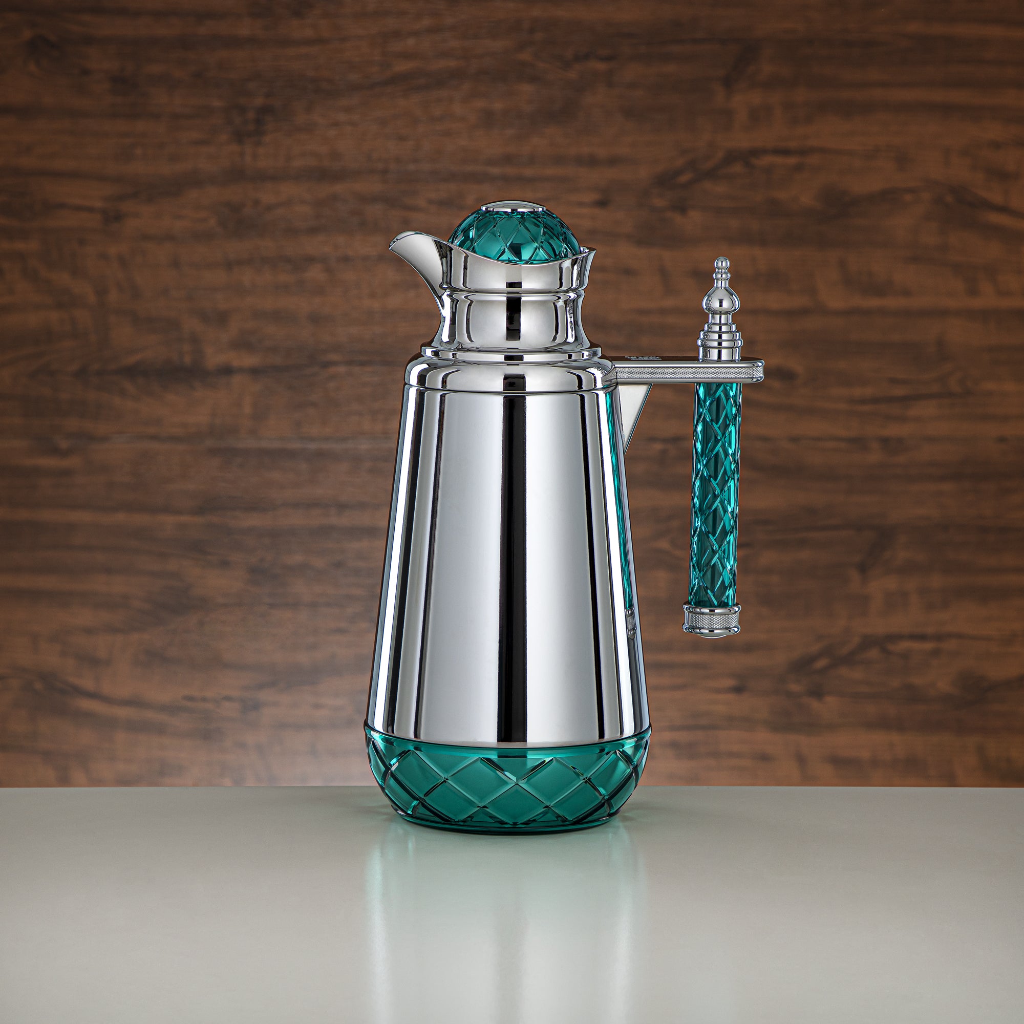 Almarjan Vacuum Flask Set, Push Button, Acrylic Handle - 0.7L + 1L, Silver & Green (CBY+CBZ-SCG) - Classic Vacuum Flasks