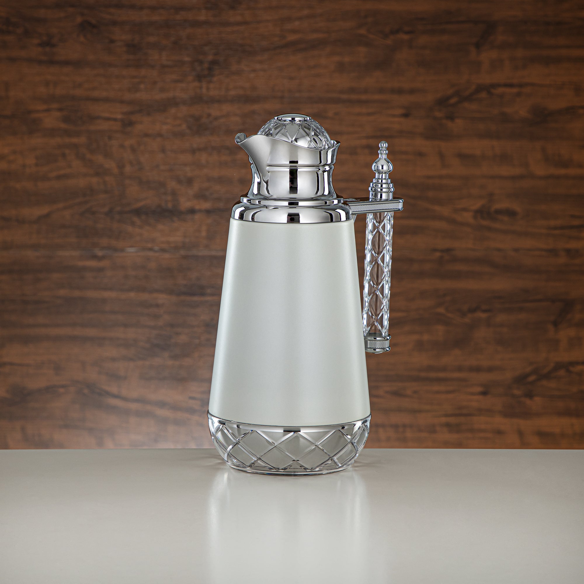 Almarjan Vacuum Flask Set, Push Button, Acrylic Handle - 0.7L + 1L, White & Silver (CBY+CBZ-WCC) - Classic Vacuum Flasks