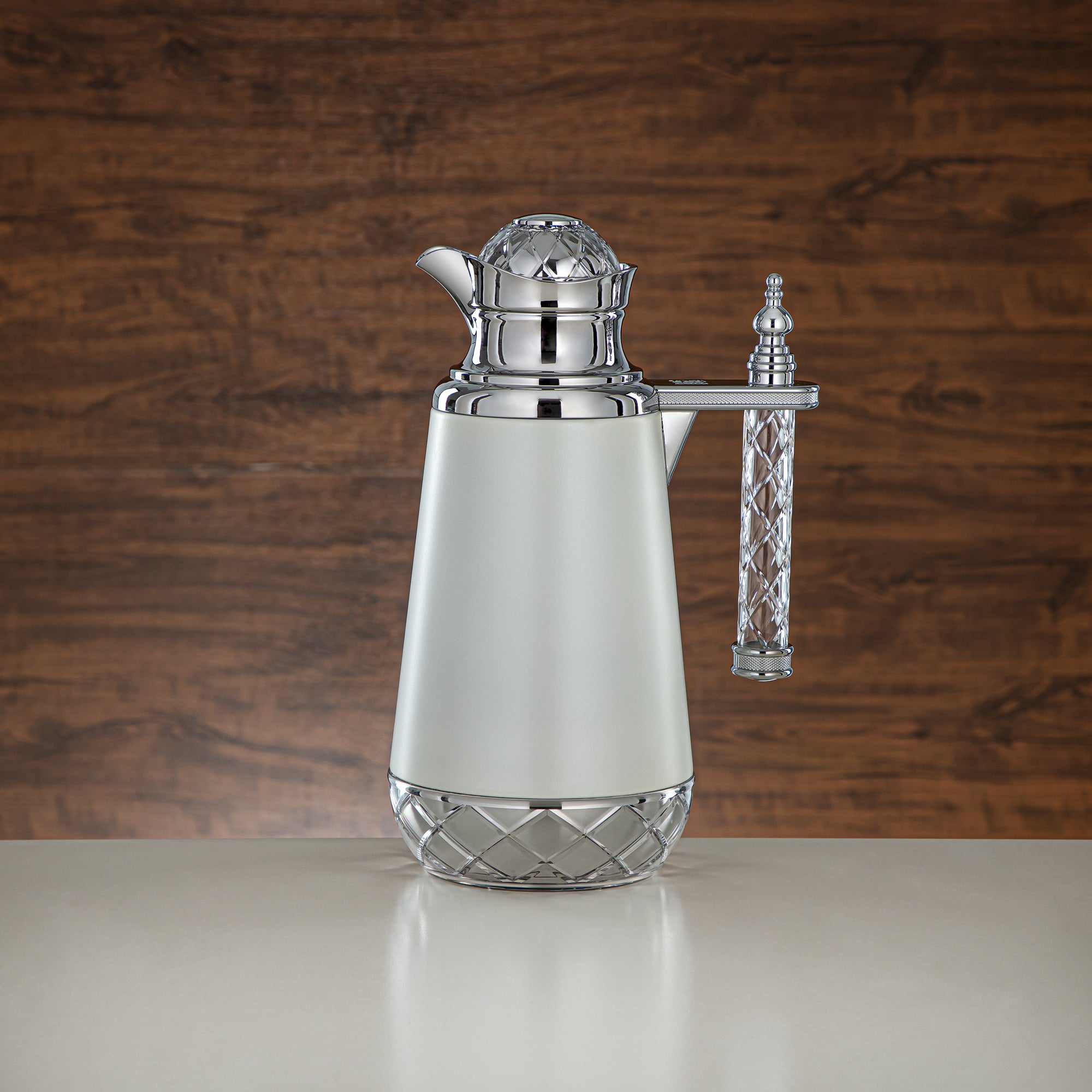 Almarjan Vacuum Flask Set, Push Button, Acrylic Handle - 0.7L + 1L, White & Silver (CBY+CBZ-WCC) - Classic Vacuum Flasks