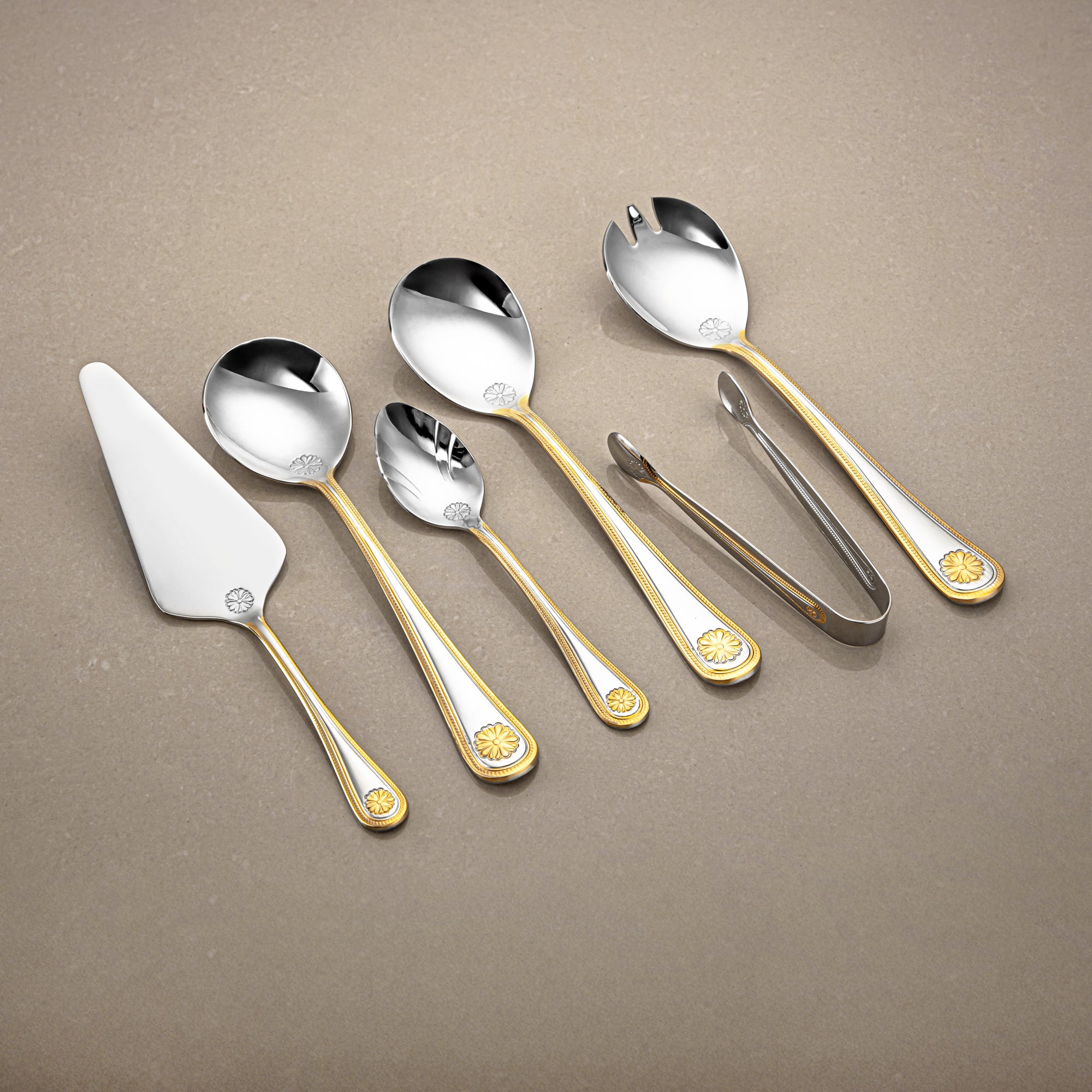 Almarjan Cutlery Set 72 Pieces, Stainless Steel, Leather Case, Silver & Gold (CUT0010342) Elegant Cutlery Set