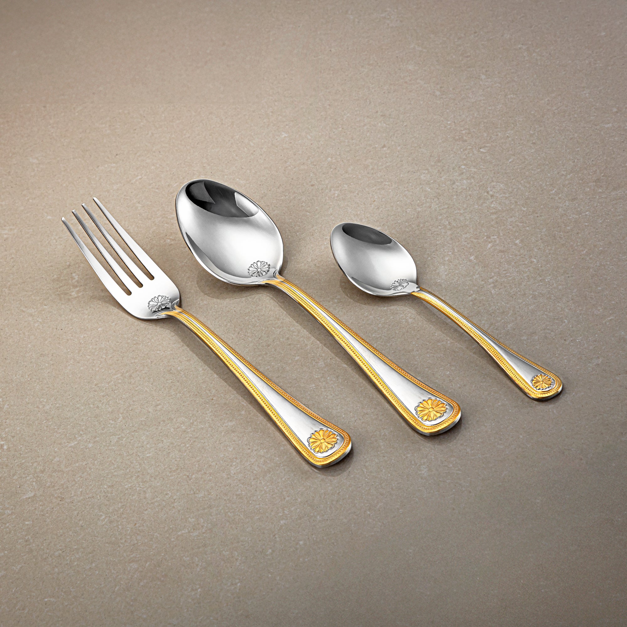 Almarjan Cutlery Set 40 Pieces, Stainless Steel, Silver & Gold (CUT0010378) Elegant Cutlery Set
