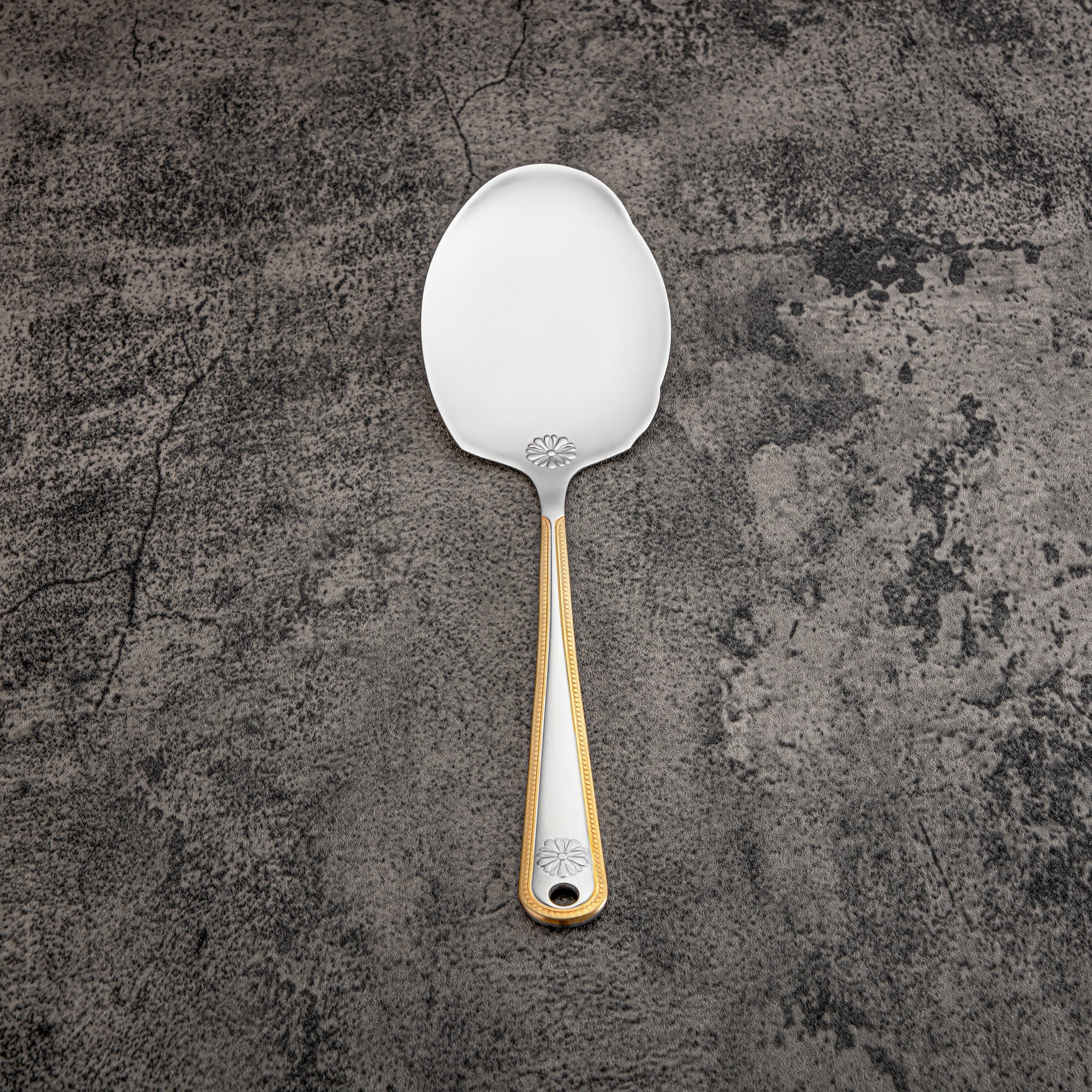 Almarjan Flat Rice Server, Stainless Steel, Silver & Gold (CUT0010401) Elegant Flatware