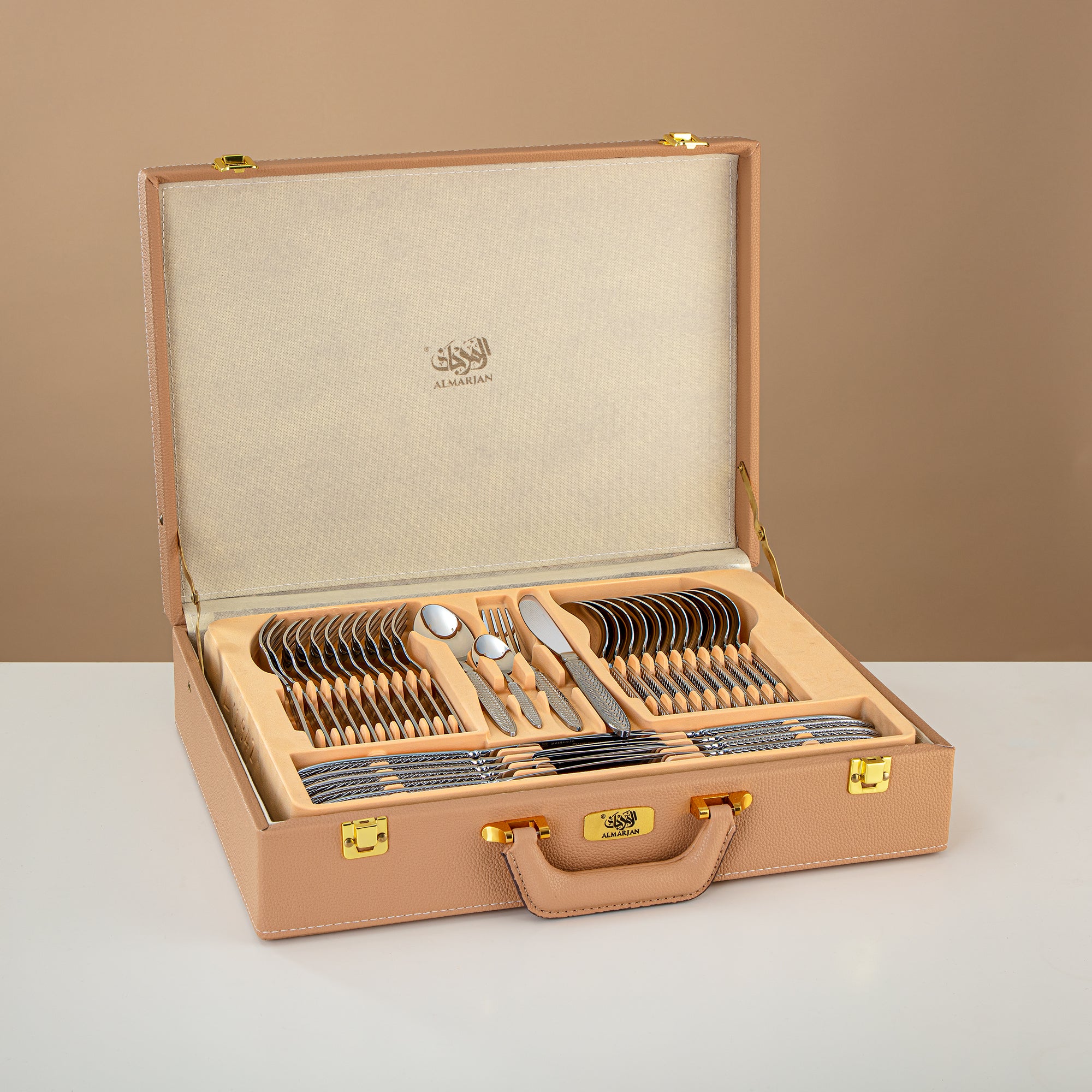 Almarjan Cutlery Ser 72 Pieces, Stainless Steel, Leather Case, Silver (CUT0010429) Elegant Cutlery Set