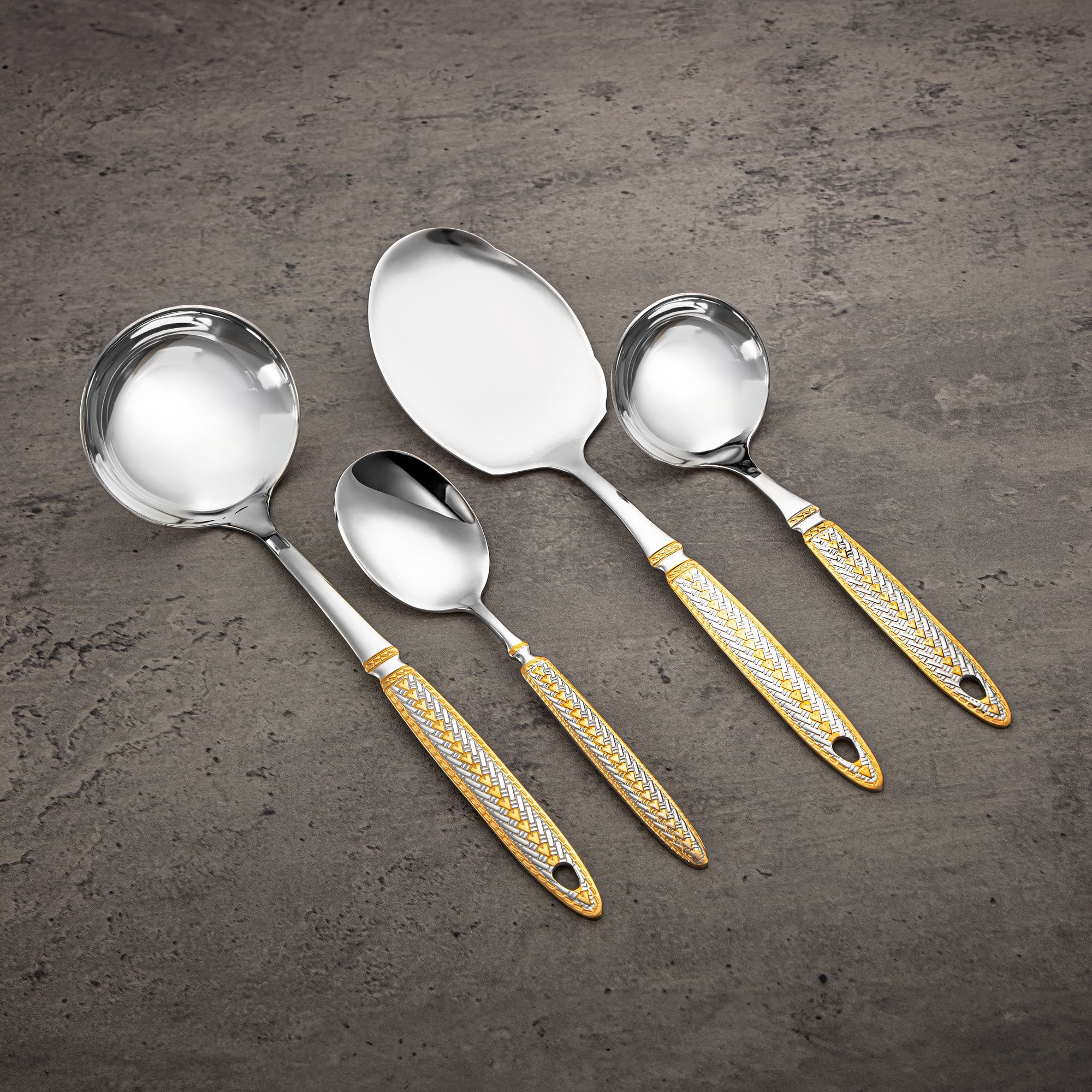 Almarjan Cutlery Set 72 Pieces, Stainless Steel, Leather Case, Silver & Gold (CUT0010430) Elegant Cutlery Set