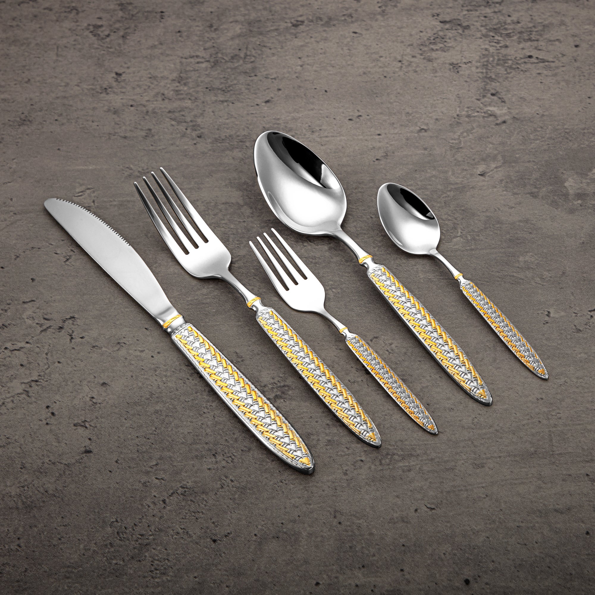 Almarjan Cutlery Set 72 Pieces, Stainless Steel, Leather Case, Silver & Gold (CUT0010432) Elegant Cutlery Set