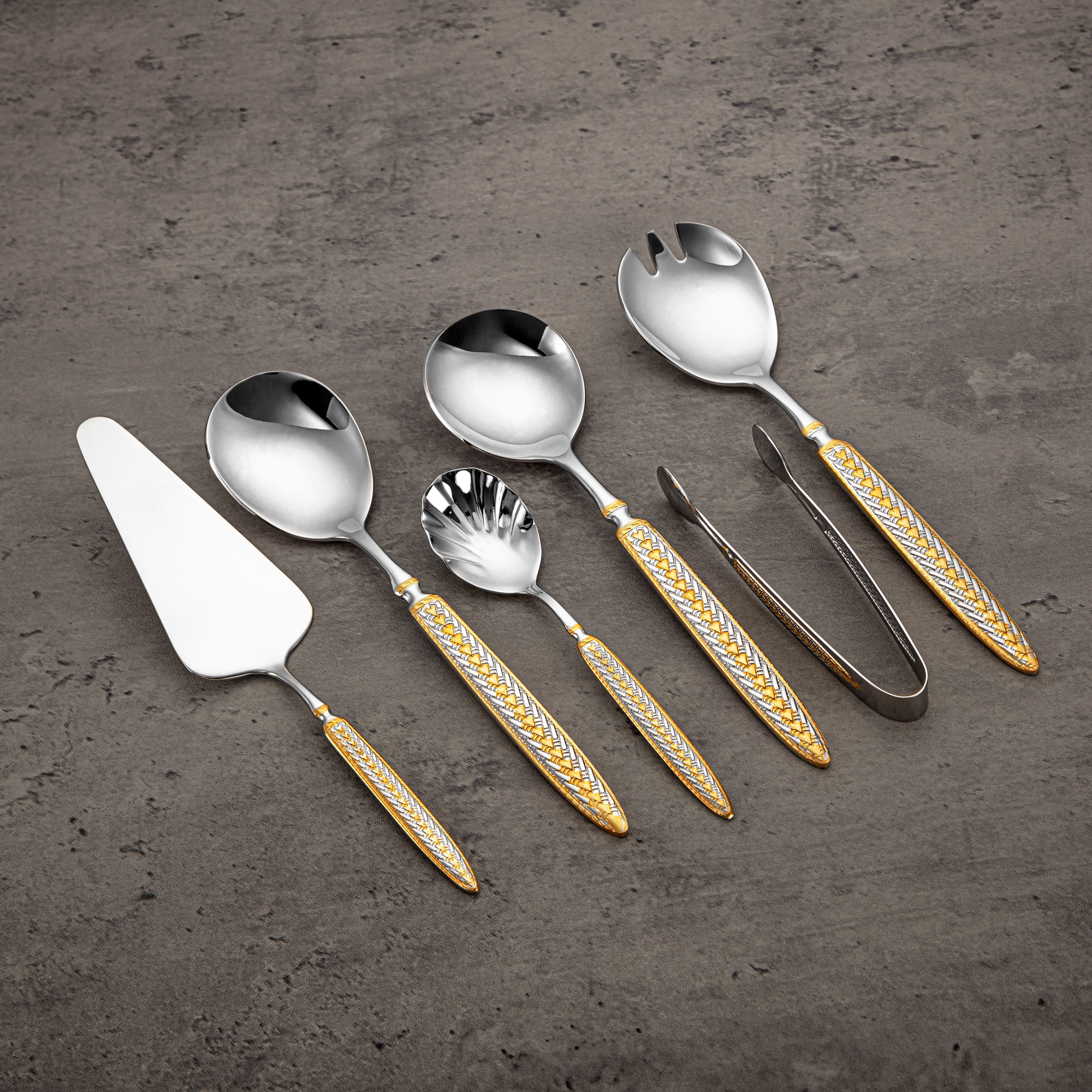 Almarjan Cutlery Set 84 Pieces, Stainless Steel, Leather Case, Silver & Gold (CUT0010434) Elegant Cutlery Set