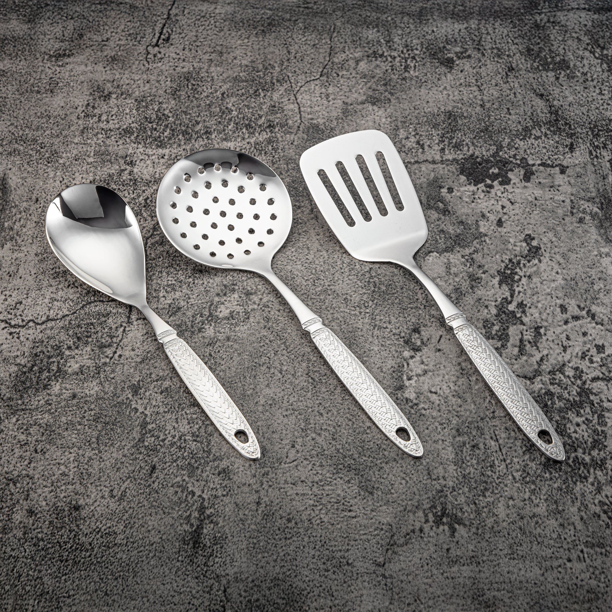 Almarjan Kitchen Tool Set 7 Pieces, Stainless Steel, With Stand, Silver (CUT0010469) Elegant Flatware