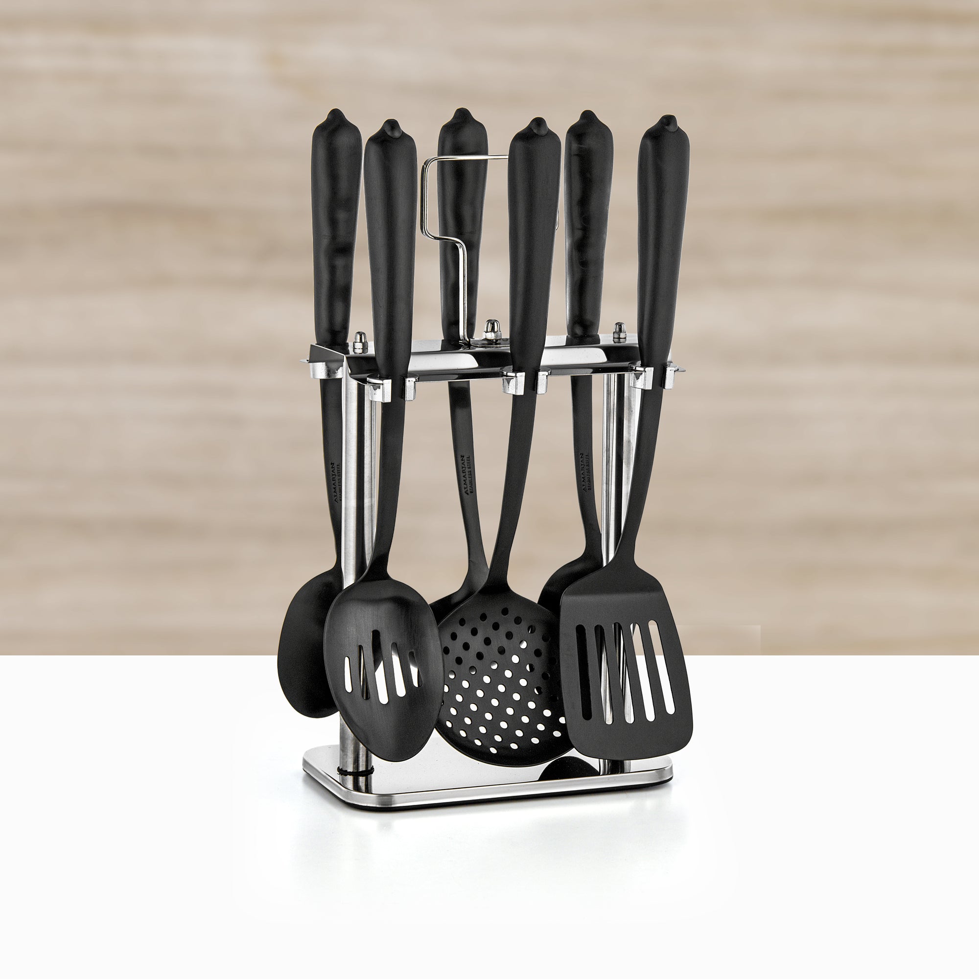 Almarjan Kitchen Tools Set 7 Pieces Matt Black