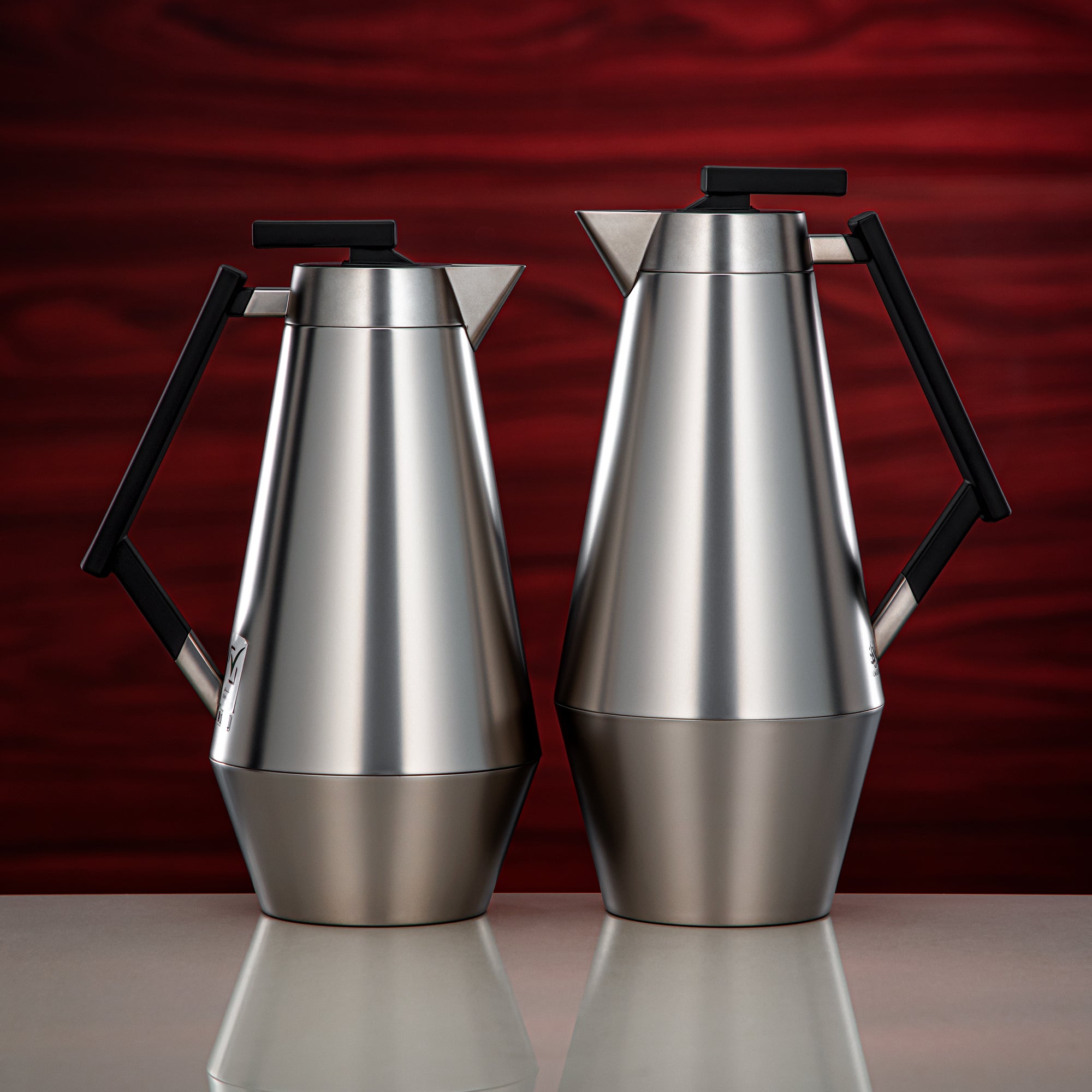 Almarjan Vacuum Flask Set 0.7L & 1L Matt Nickel & Matt Black