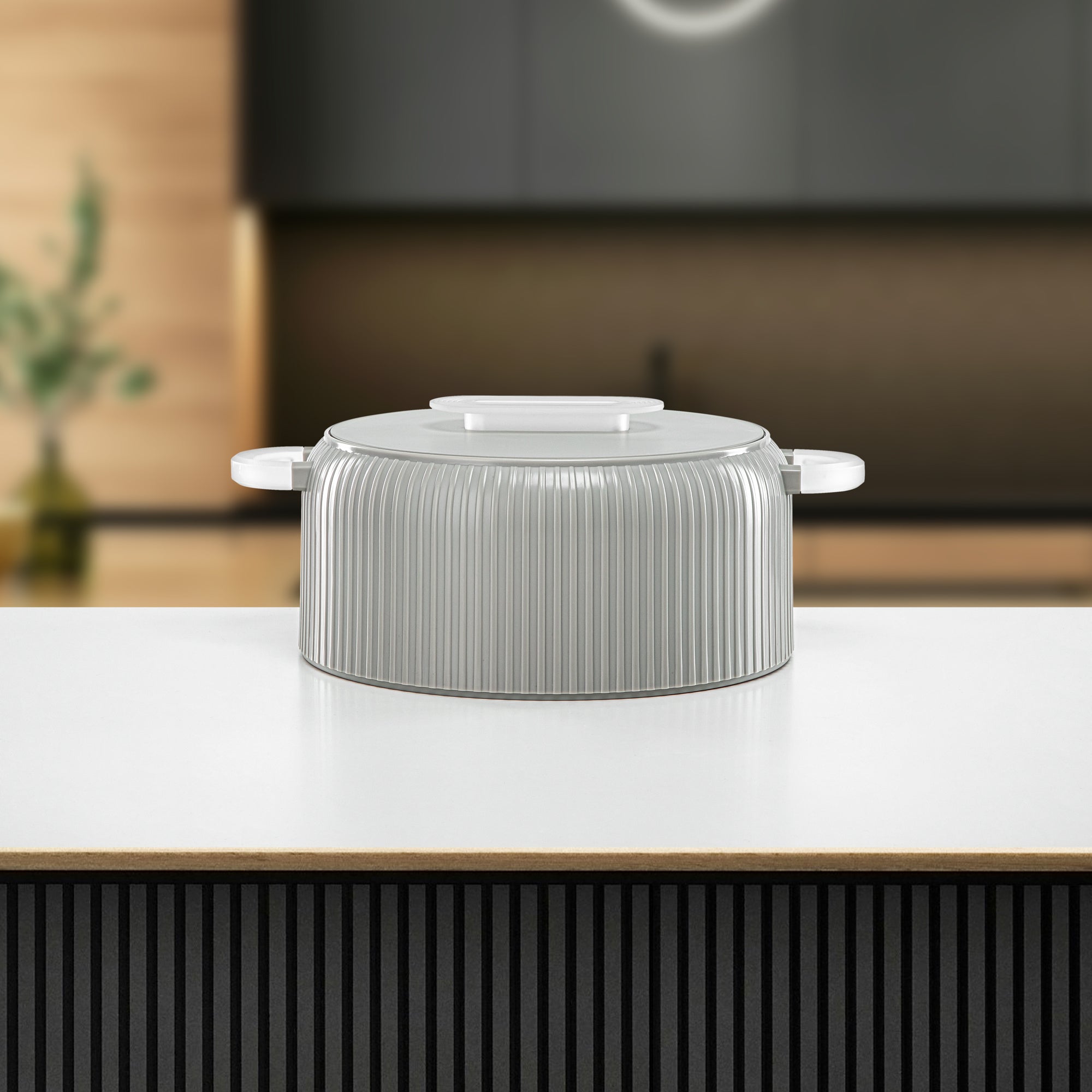 Almarjan Hot Pot Plastic, Set of 3 Pieces, Soft Grey & Frost, 2000ML + 4000ML + 6500ML (EK-200/400/650 MSG/FA) Ramadan Serveware