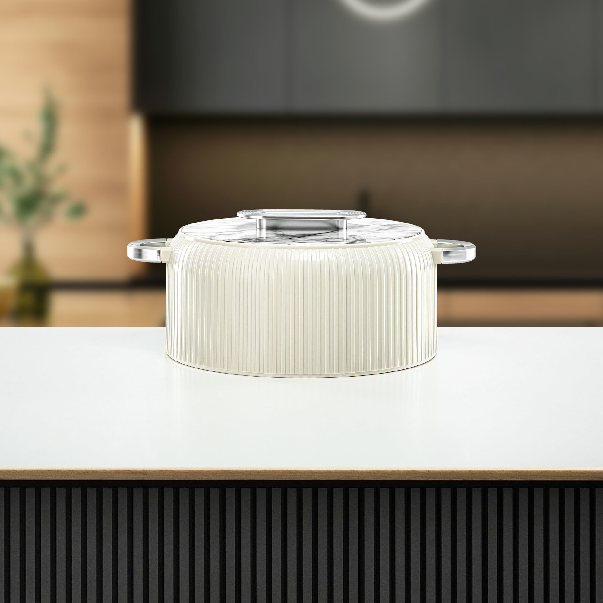 Almarjan Hot Pot Plastic, Set of 3 Pieces, White & Silver, 2000ML + 4000ML + 6500ML (EK-200/400/650 WM/MC) Ramadan Serveware