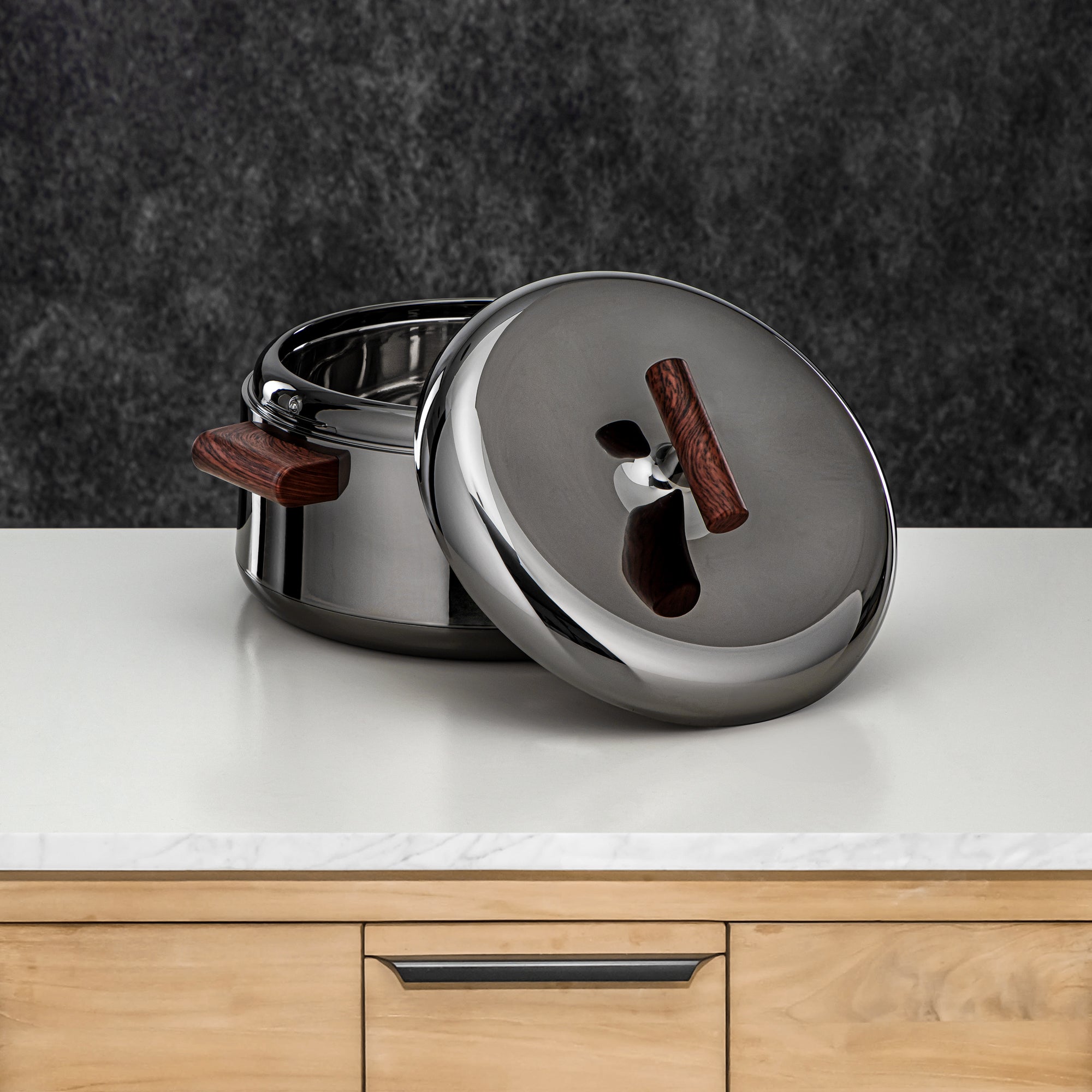 Almarjan Hot Pot Set ABS 1L, 2.5L, 3L Gun black & dark wood (EL-100/250/300 GBL/DW)