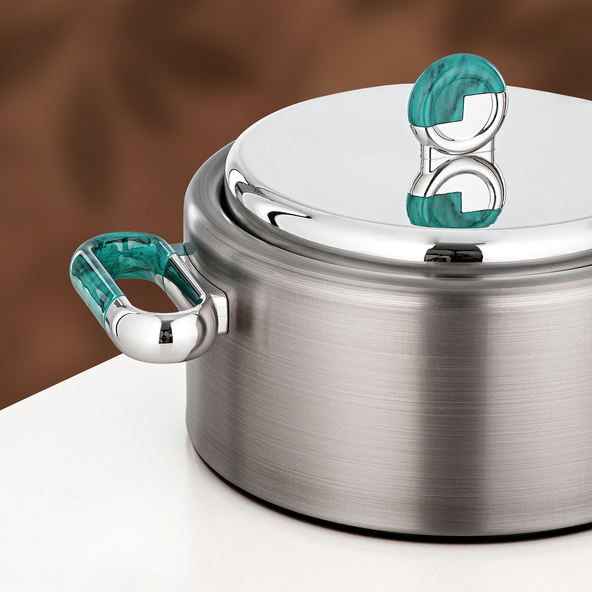Almarjan 2 Pieces Hot Pot Set, Brushed Matt Silver & Tiffany Marble